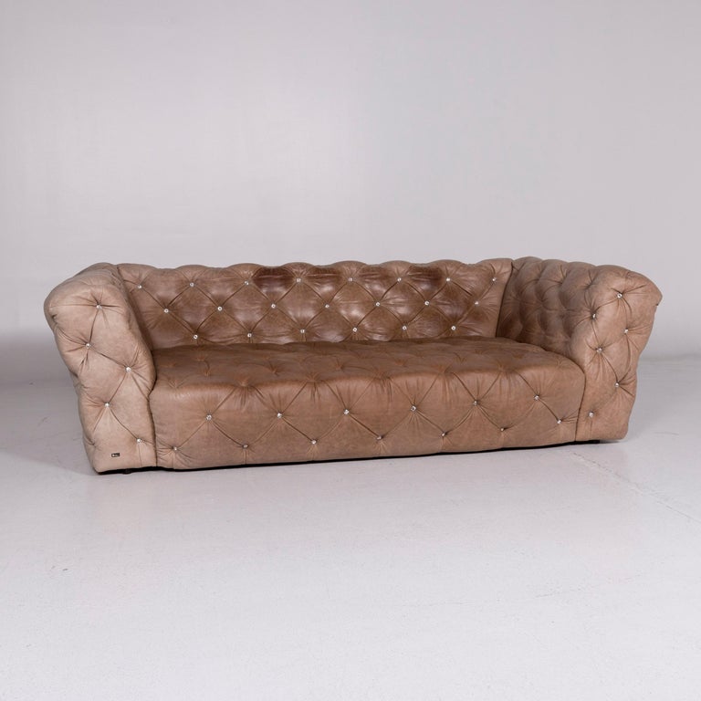 Bretz Marilyn Leather Sofa Brown Three-Seat Kaptionierung Glitterstones For  Sale at 1stDibs