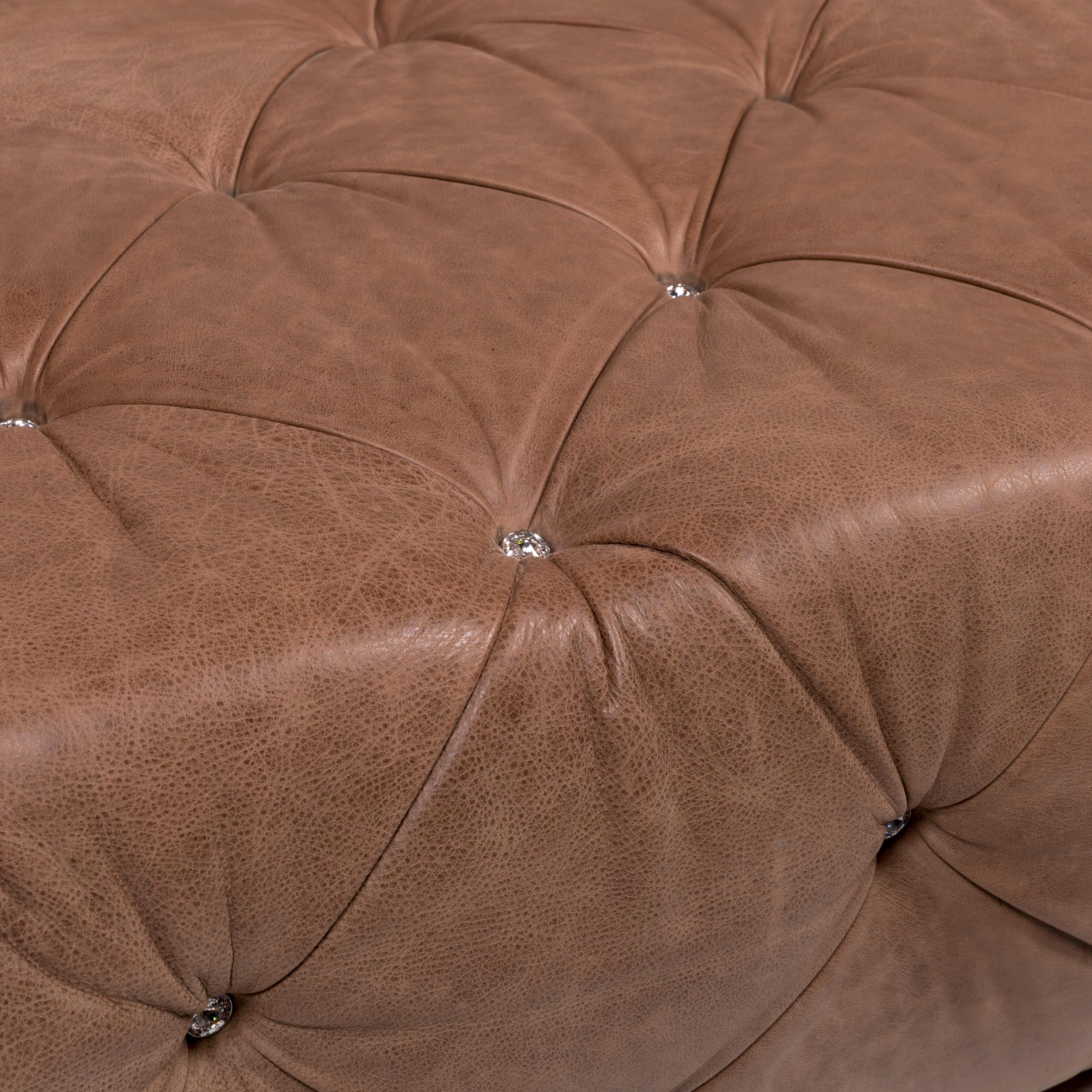 Modern Bretz Marilyn Leather Sofa Brown Three-Seat Kaptionierung Glitterstones For Sale