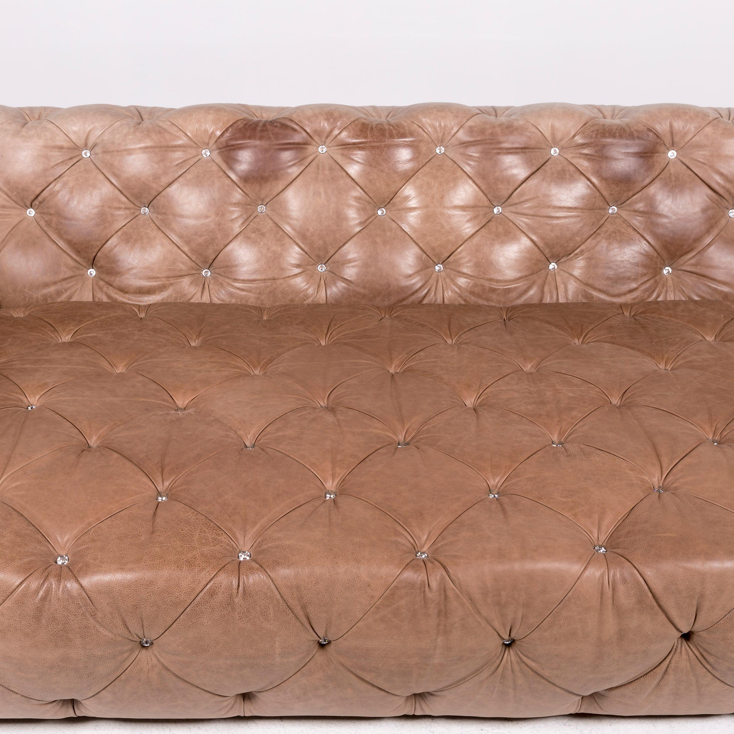German Bretz Marilyn Leather Sofa Brown Three-Seat Kaptionierung Glitterstones For Sale