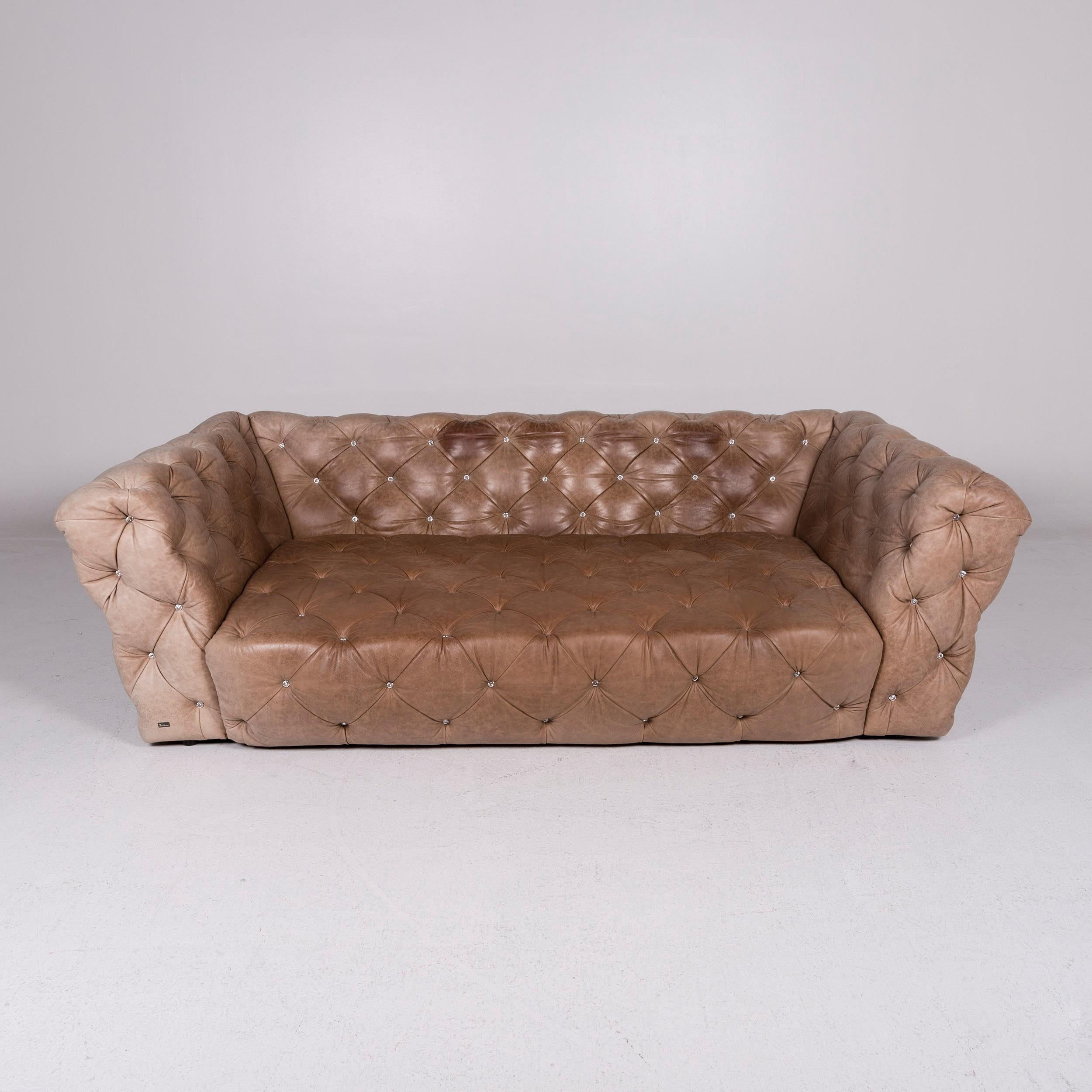 Bretz Marilyn Leather Sofa Brown Three-Seat Kaptionierung Glitterstones For Sale 2