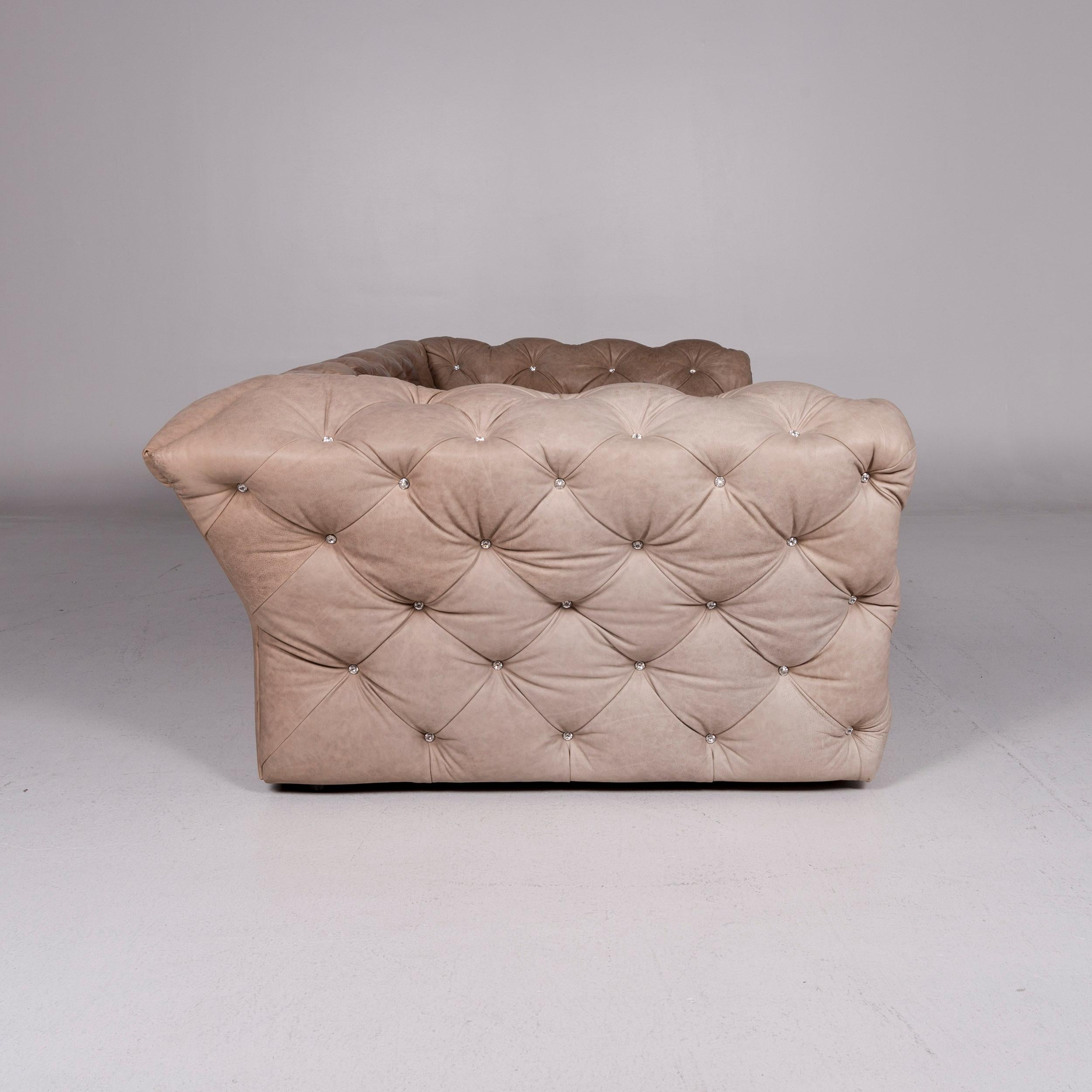 Bretz Marilyn Leather Sofa Brown Three-Seat Kaptionierung Glitterstones For Sale 3
