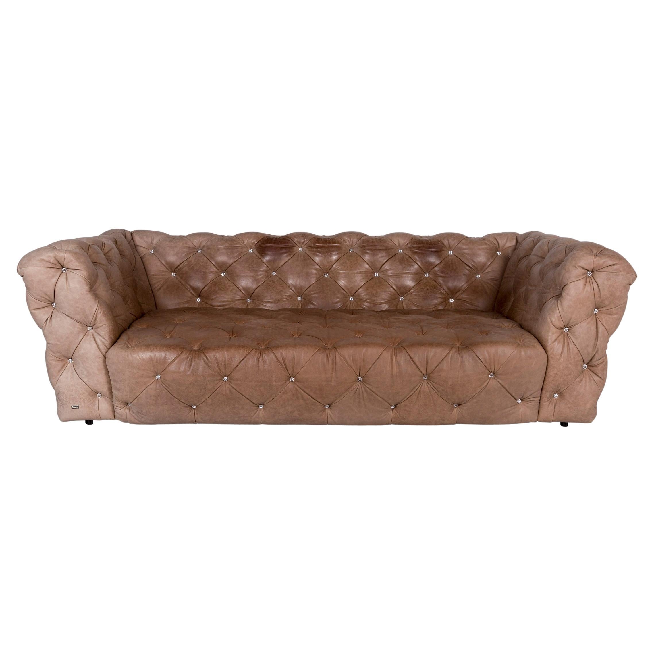Bretz Marilyn Leather Sofa Brown Three-Seat Kaptionierung Glitterstones For Sale