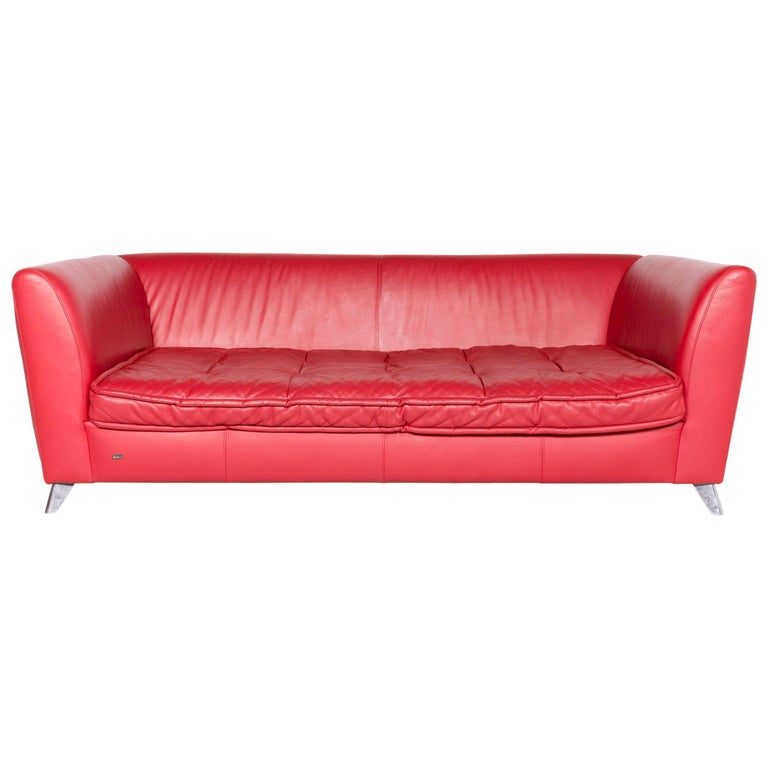 Bretz Monster Designer Leather Sofa Red Genuine Three Seat Couch