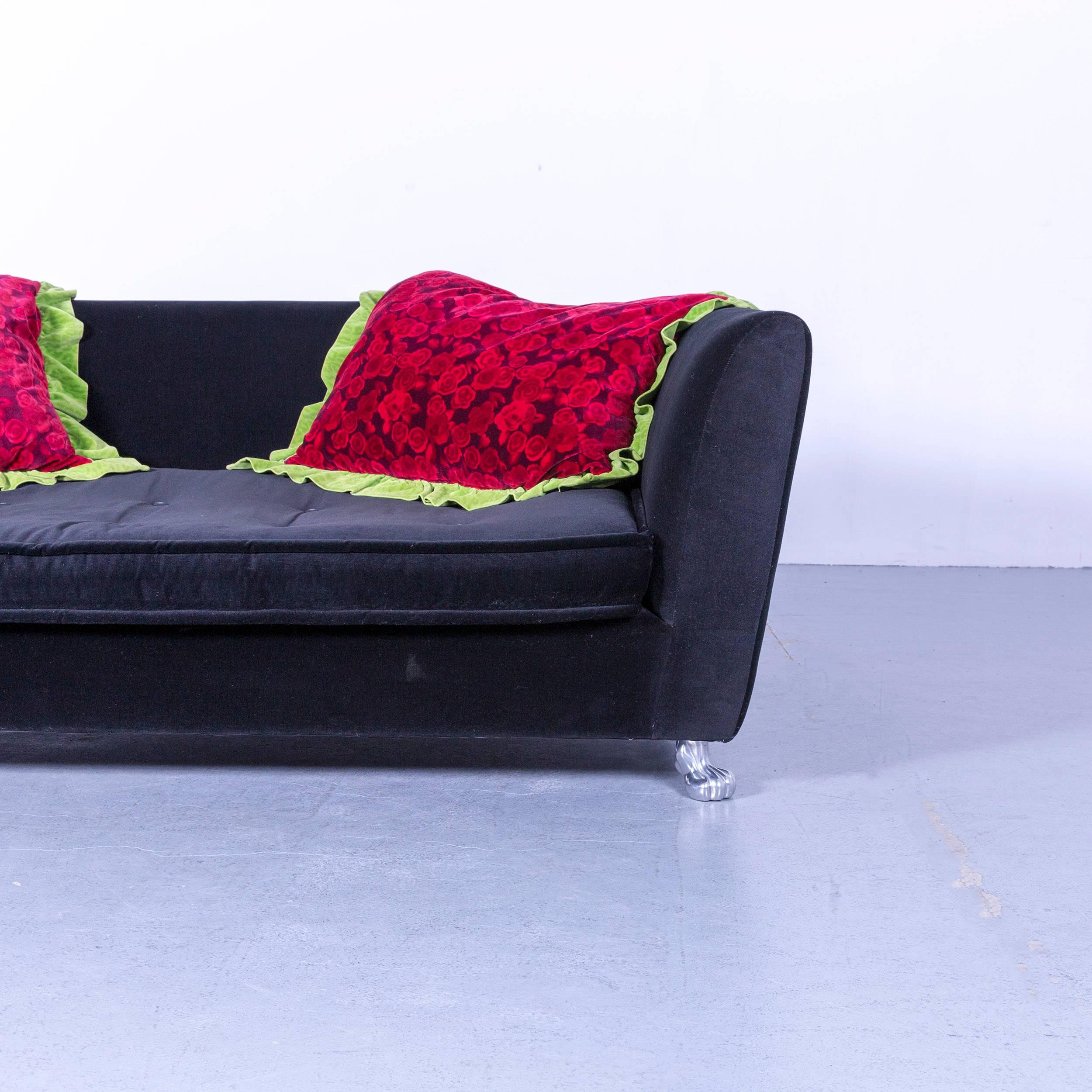 Bretz Monster Velvet Fabric Black Three-Seater Chaise Lounge or Sofa  For Sale 4