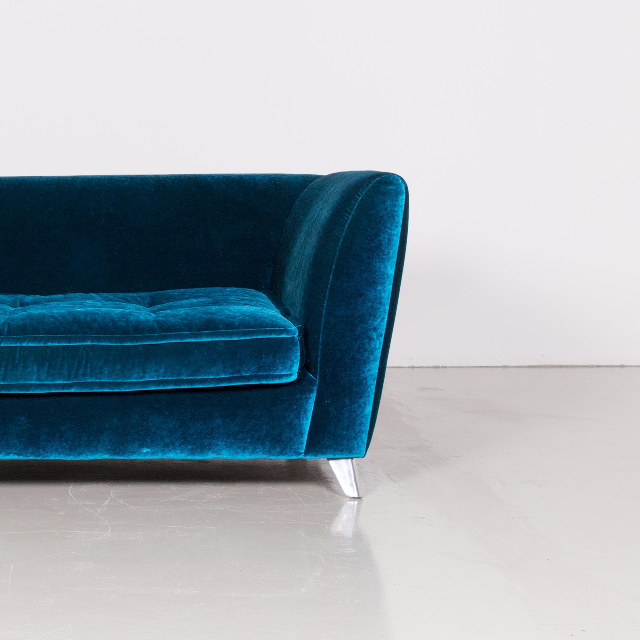 German Bretz Monster Velvet Sofa Blue Three-Seat Couch Velours Huge Sofa For Sale