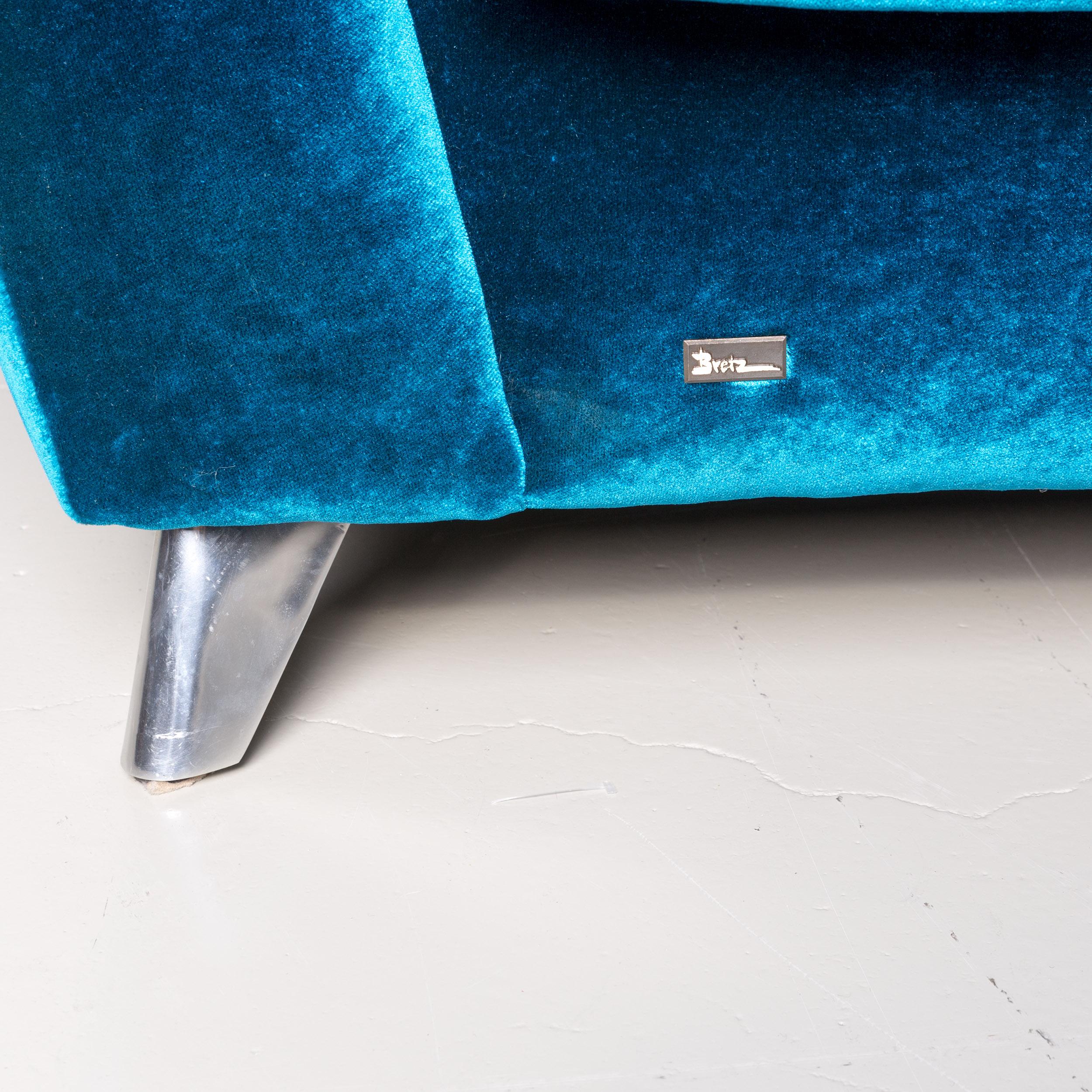 Contemporary Bretz Monster Velvet Sofa Blue Three-Seat Couch Velours Huge Sofa For Sale