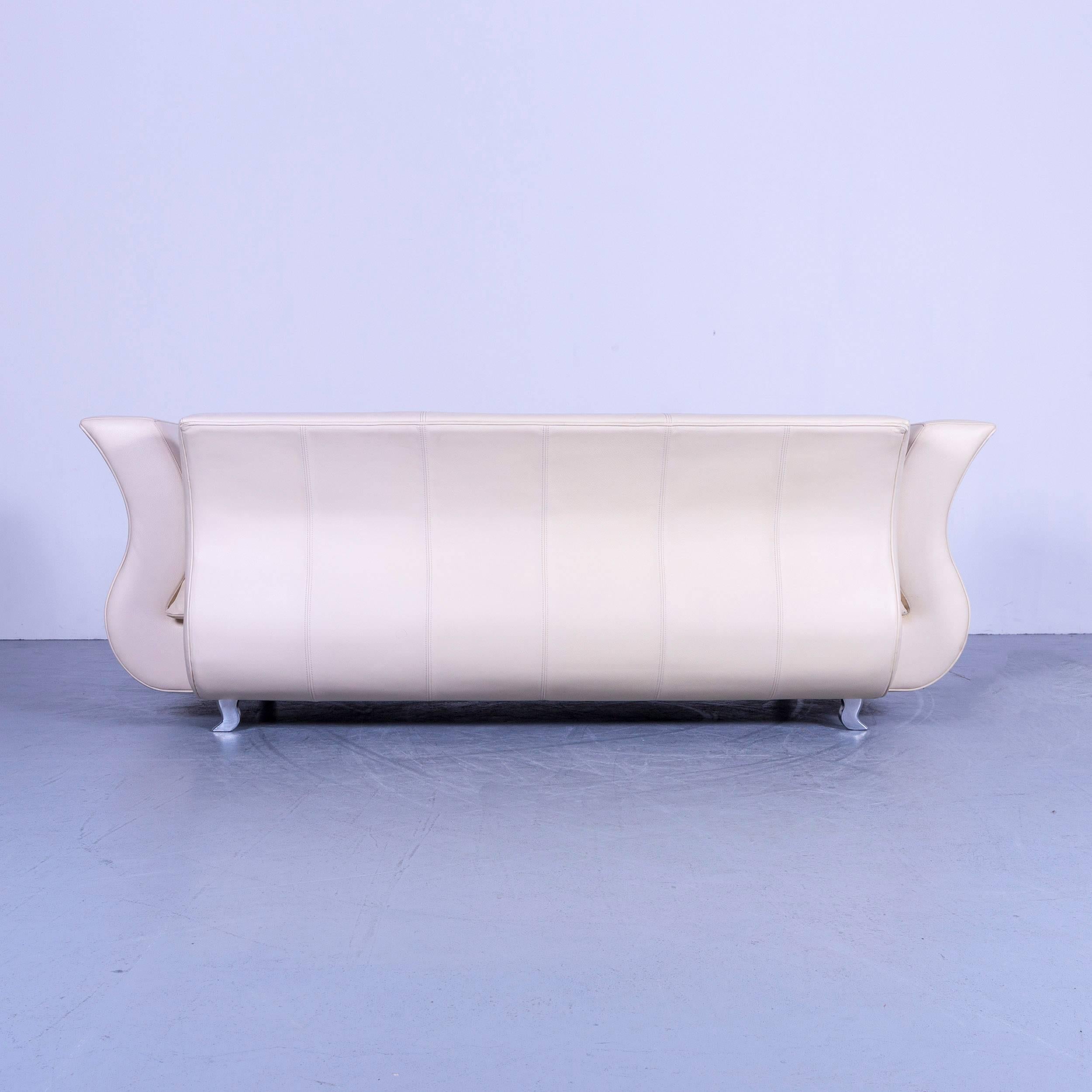 Bretz Moon Designer Sofa Leather Off-White Three-Seat 4