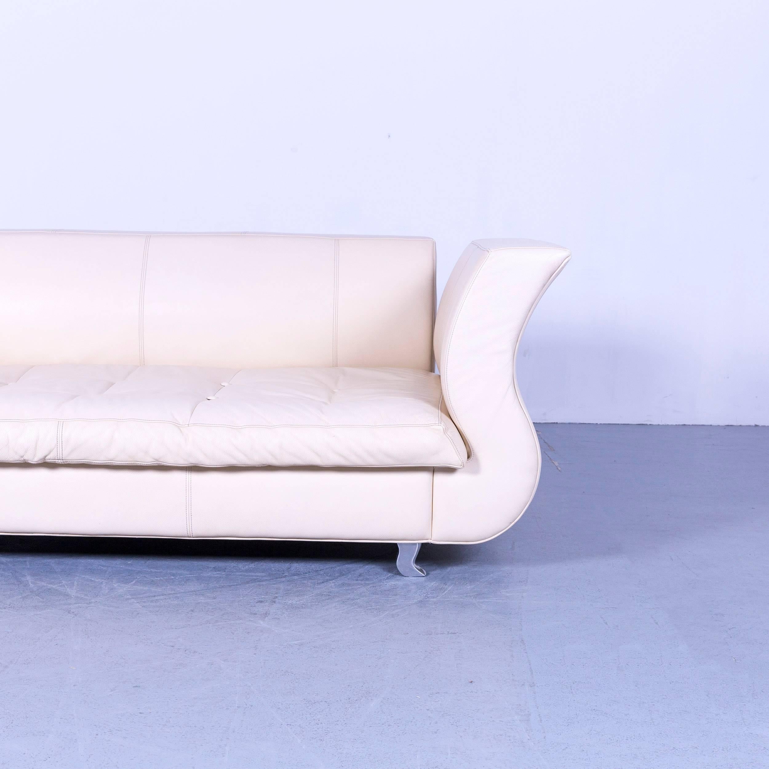Modern Bretz Moon Designer Sofa Leather Off-White Three-Seat