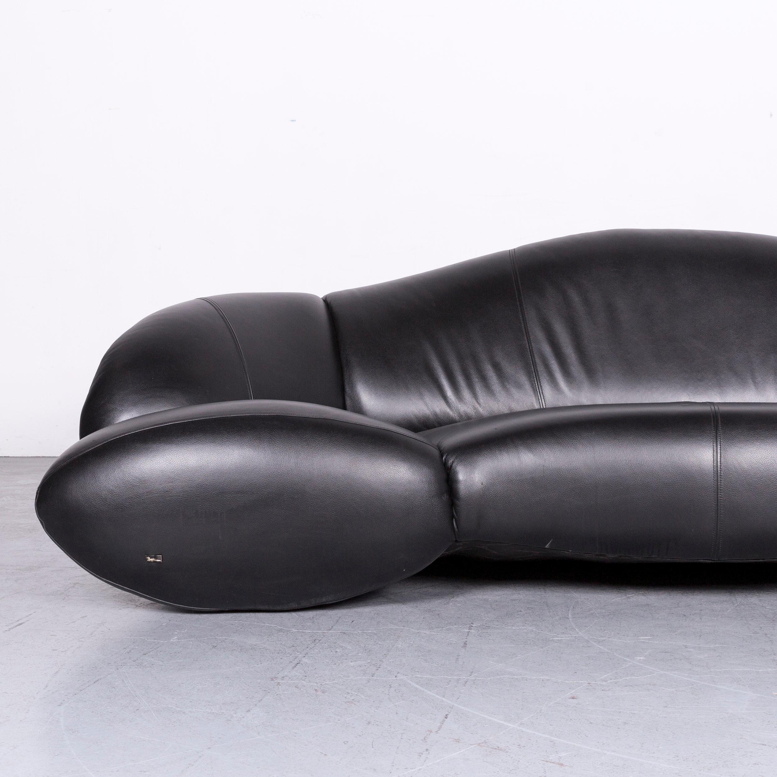 German Bretz Mumba Designer Leather Sofa Black Three-Seat Couch