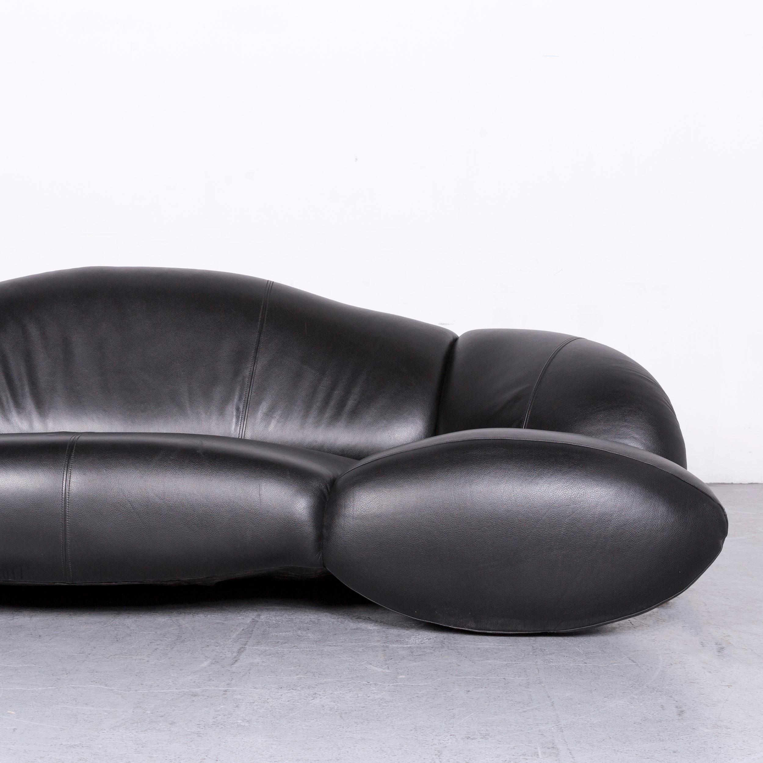 Bretz Mumba Designer Leather Sofa Black Three-Seat Couch In Good Condition In Cologne, DE