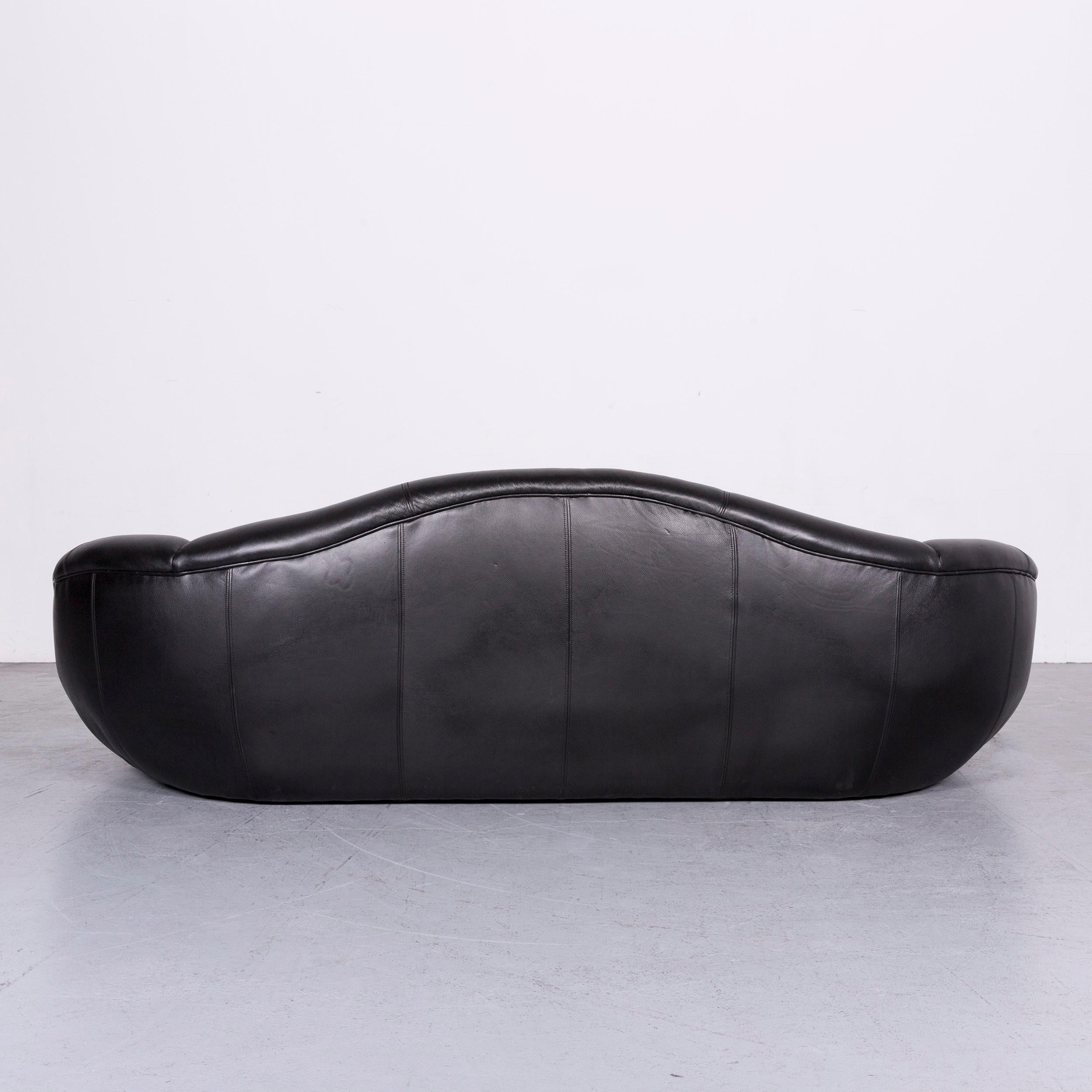 Bretz Mumba Designer Leather Sofa Black Three-Seat Couch 4