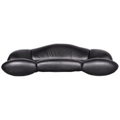 Bretz Mumba Designer Leather Sofa Black Three-Seat Couch