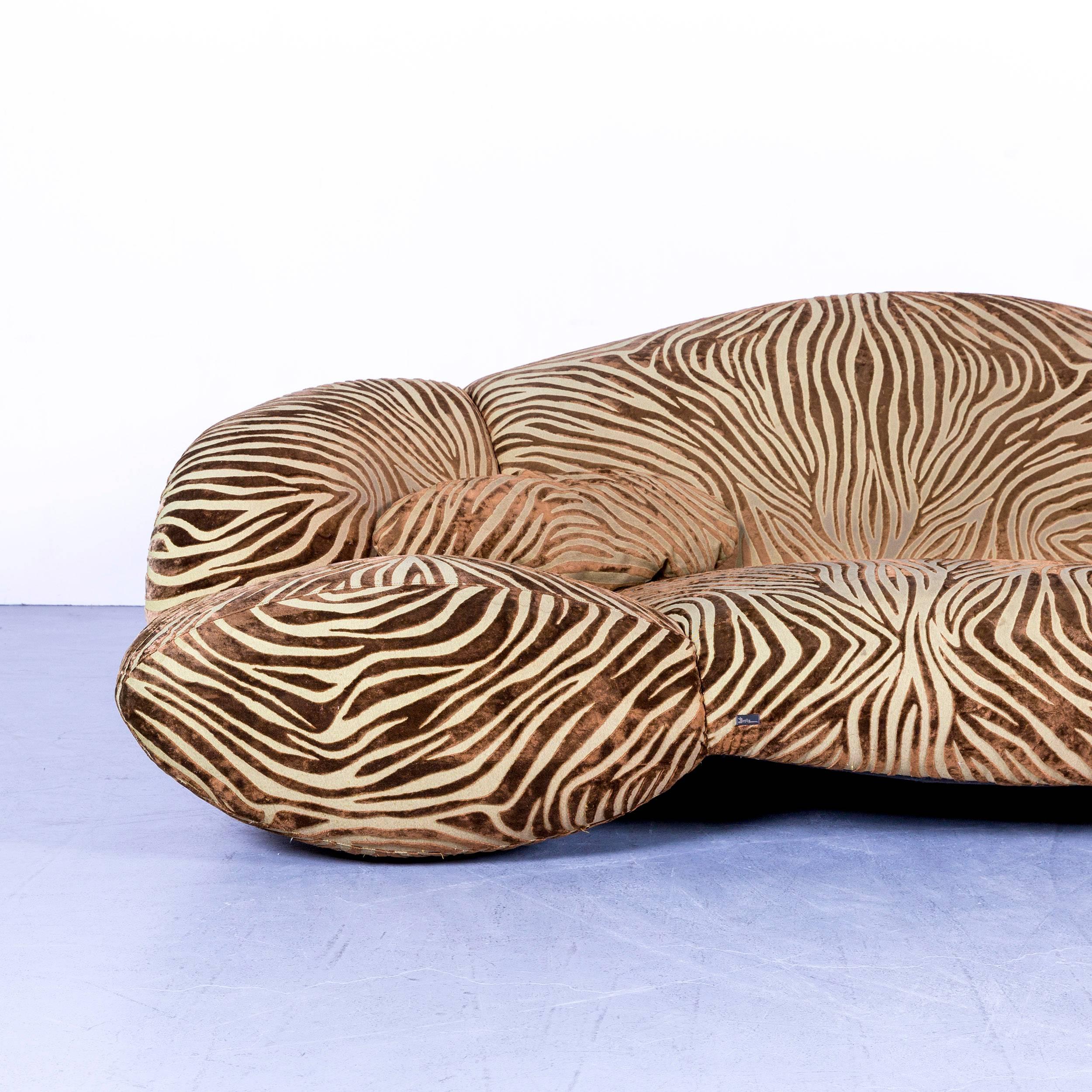 German Bretz Mumba Designer Sofa Velours Fabric Brown Four-Seat Couch