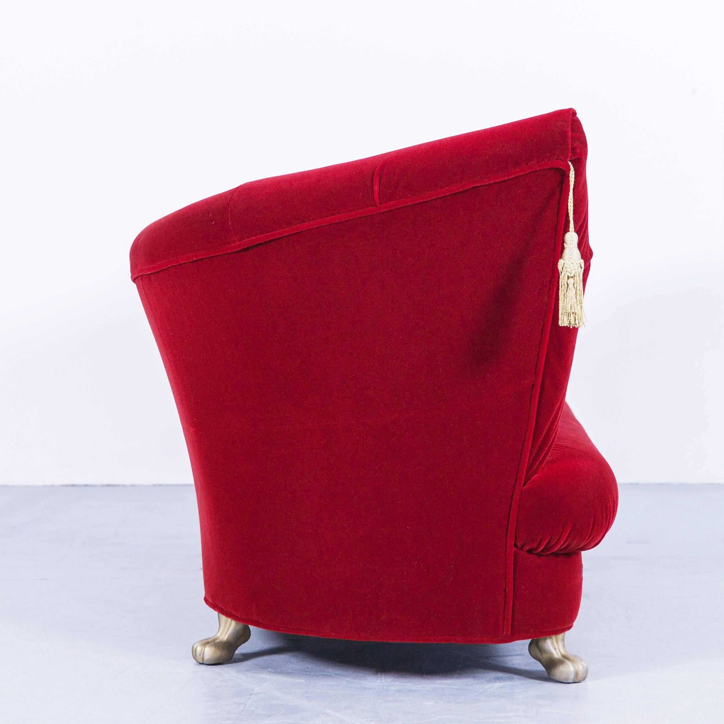 Bretz Nana Designer Sofa Velvet Fabric Red Three-Seat Gold Couch Elegant 1