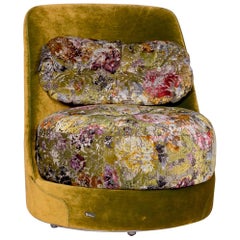 Bretz Napali A 126 Velvet Fabric Armchair Green Pattern 360 Degree Swivel