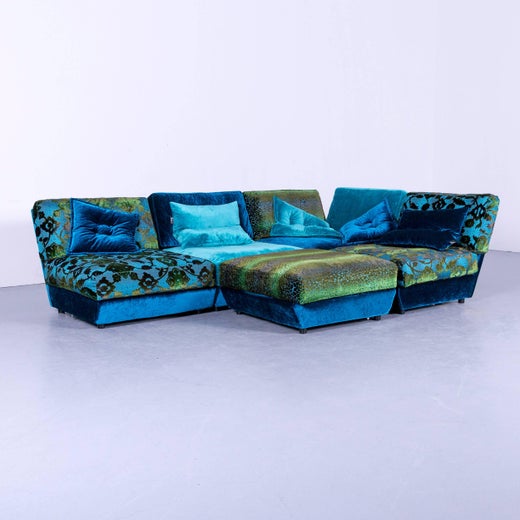 Bretz Napali Designer Corner Sofa Blue Turquoise Velours Fabric Modern Couch  at 1stDibs | turquoise blue couch
