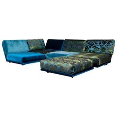 Canapé d'angle Bretz Napali de designer en velours bleu turquoise avec pochette moderne