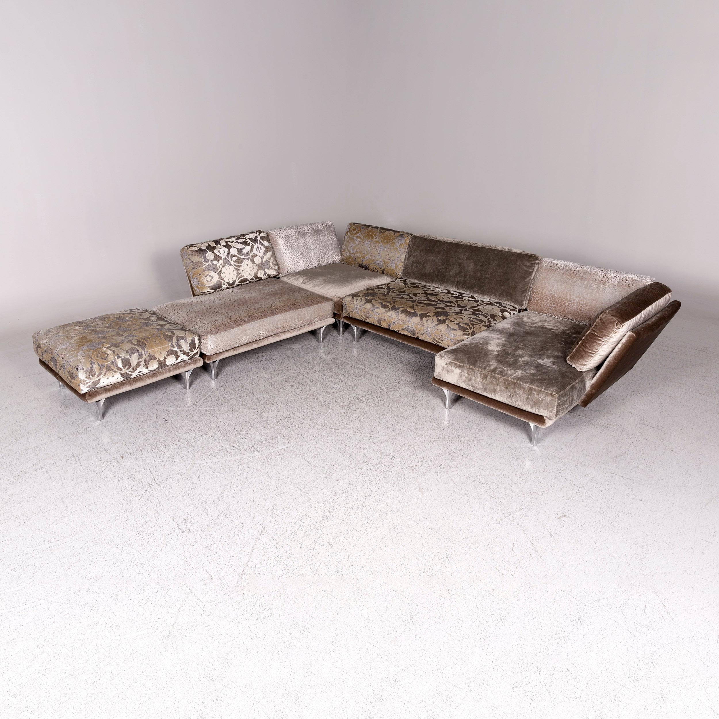 Bretz Napali Samt Stoff Ecksofa Grau Silber Gemustert Sofa Couch im Angebot 2