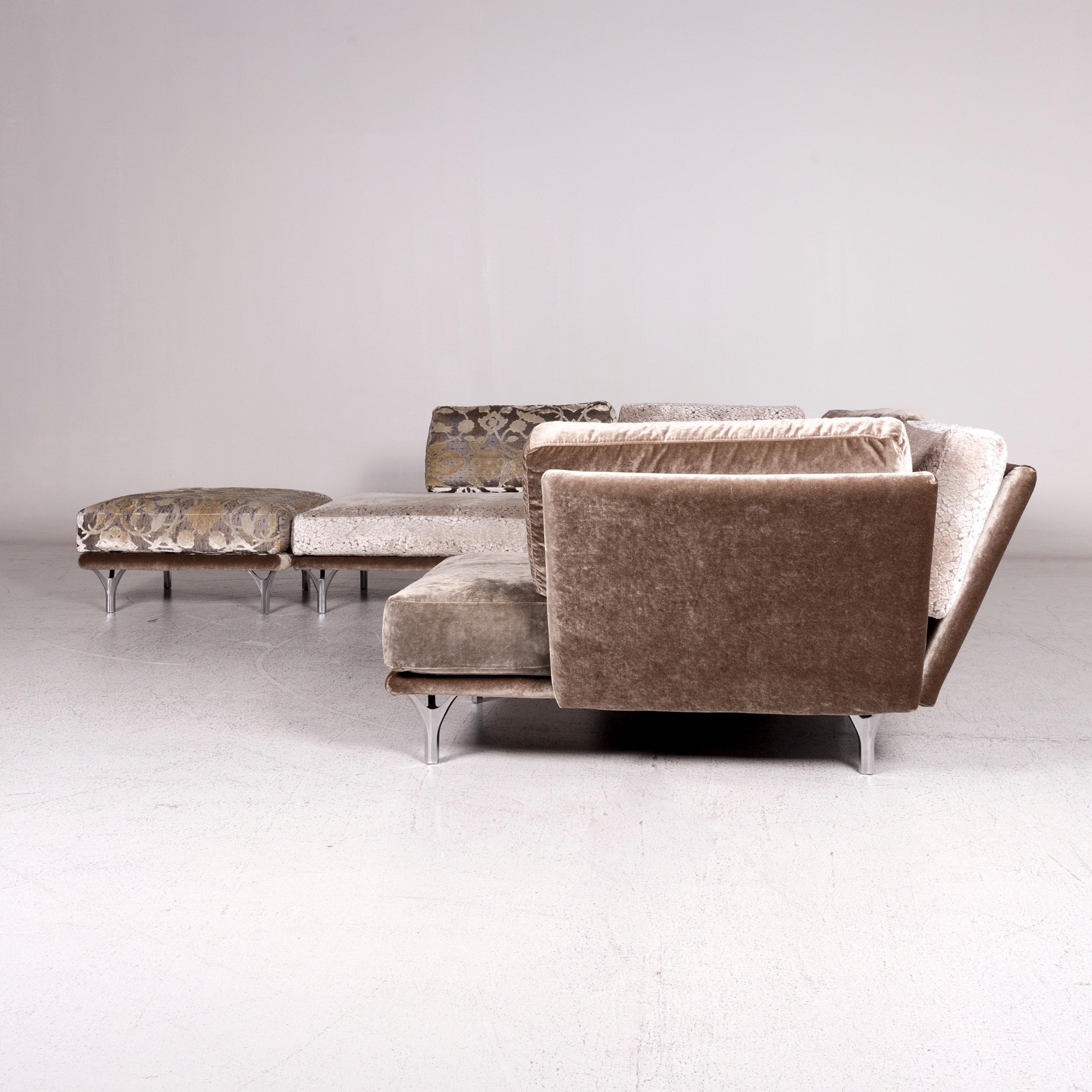 Bretz Napali Samt Stoff Ecksofa Grau Silber Gemustert Sofa Couch im Angebot 3