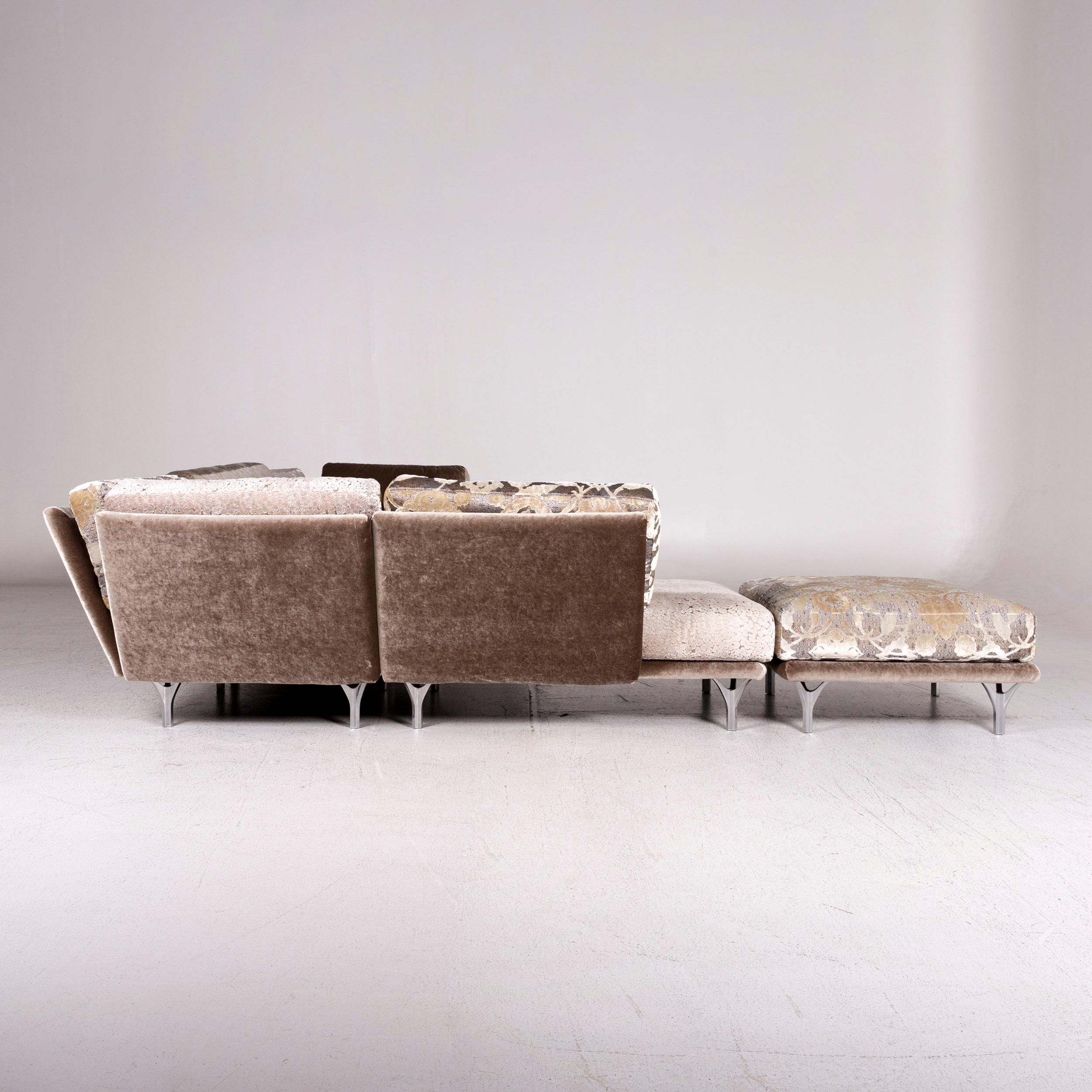 Bretz Napali Samt Stoff Ecksofa Grau Silber Gemustert Sofa Couch im Angebot 5