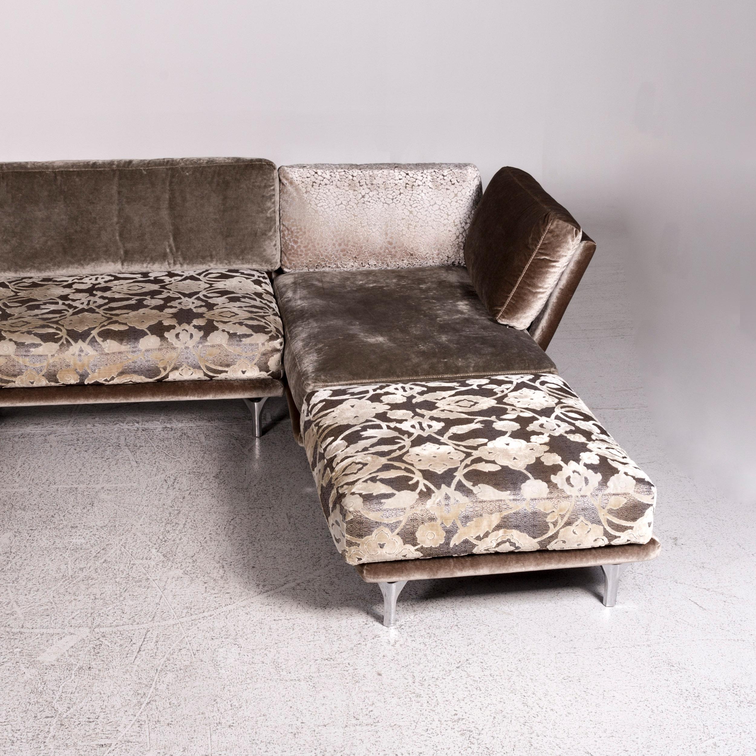 Bretz Napali Samt Stoff Ecksofa Grau Silber Gemustert Sofa Couch (21. Jahrhundert und zeitgenössisch) im Angebot
