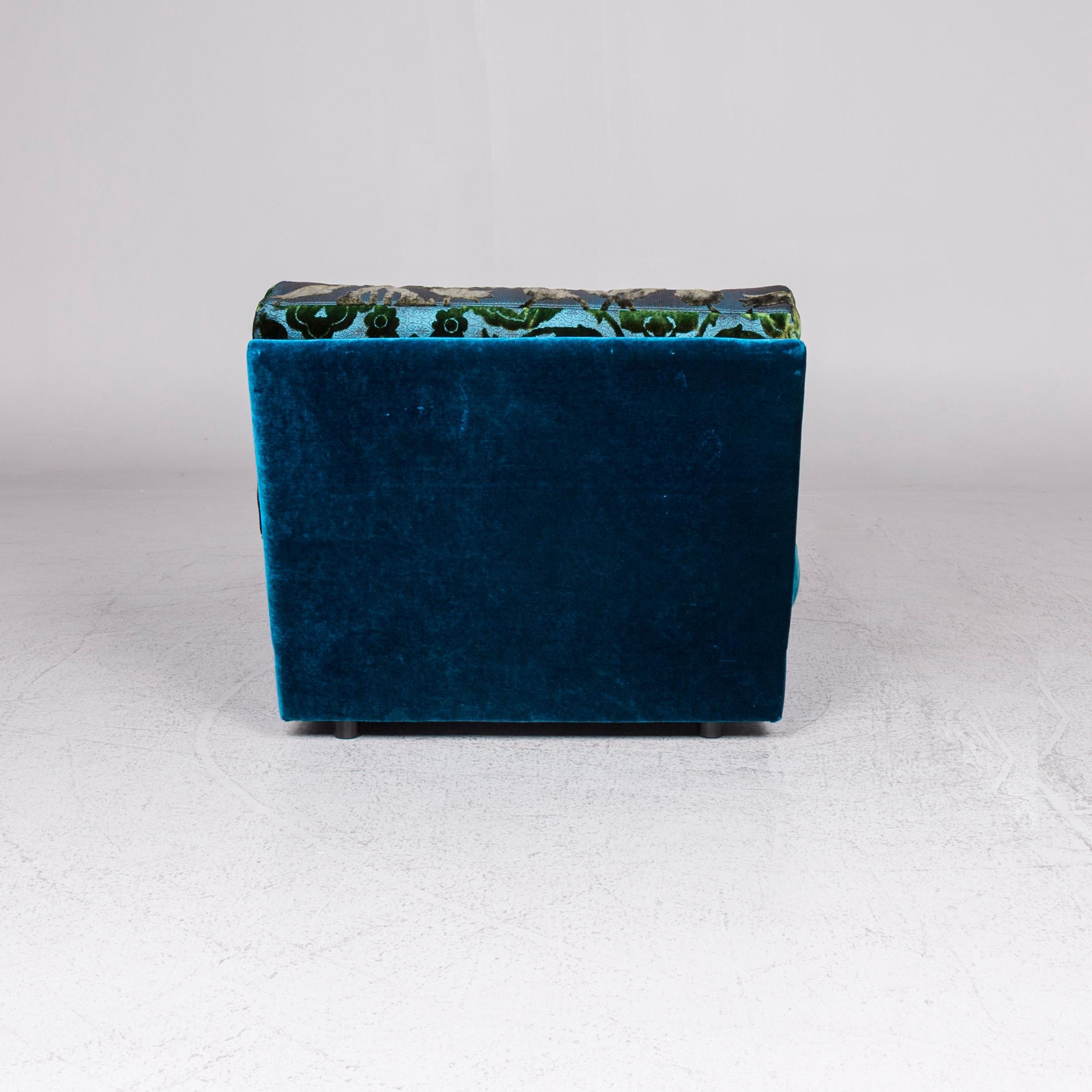 Bretz Napali Velvet Fabric Armchair Blue Patterned 2