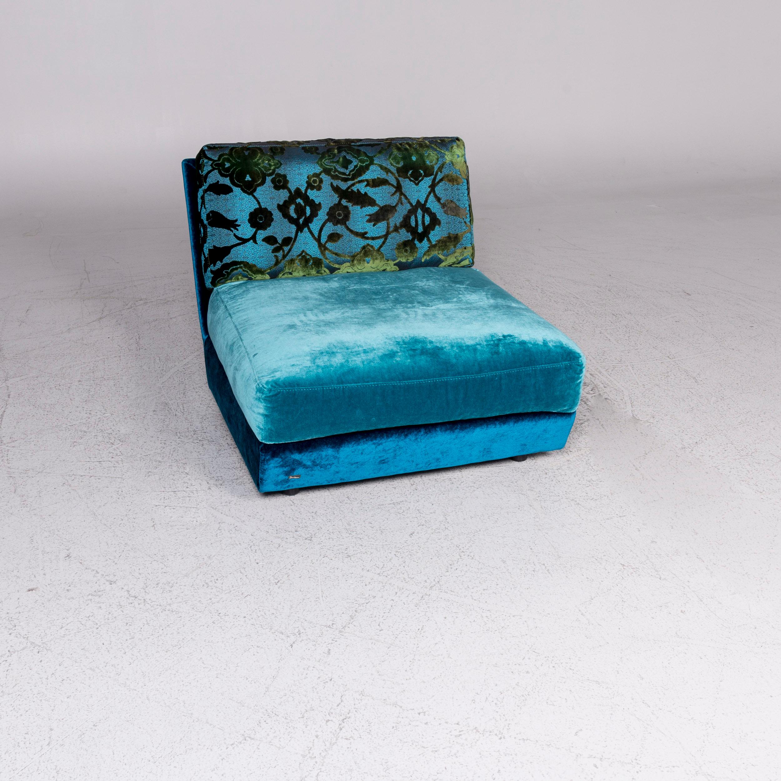 blue patterned armchair