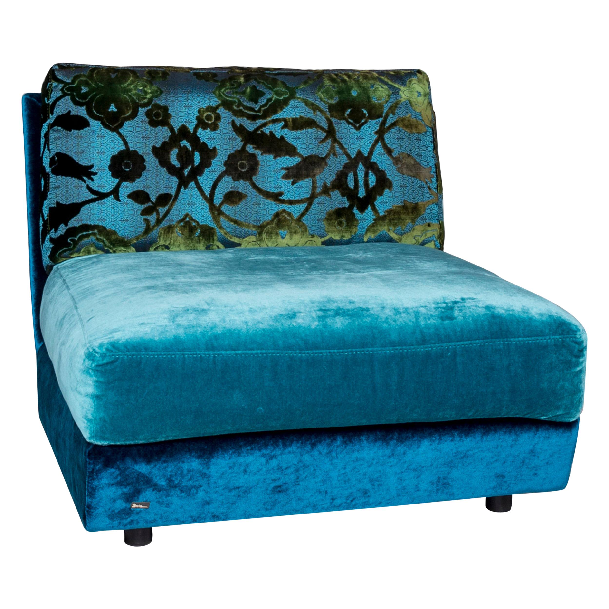 Bretz Napali Velvet Fabric Armchair Blue Patterned