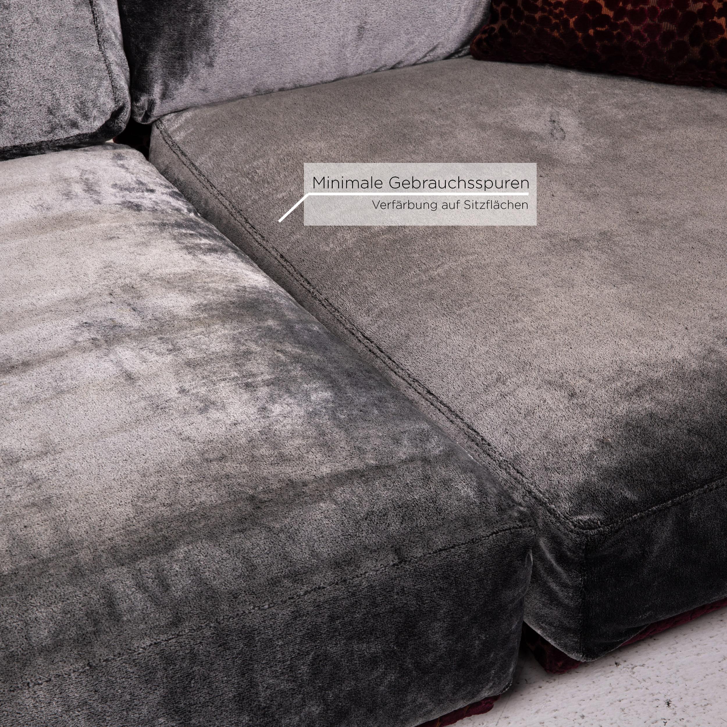 Bretz Napali Velvet Fabric Corner Sofa Incl Plexiglass Table Gray Berry Sofa In Fair Condition For Sale In Cologne, DE