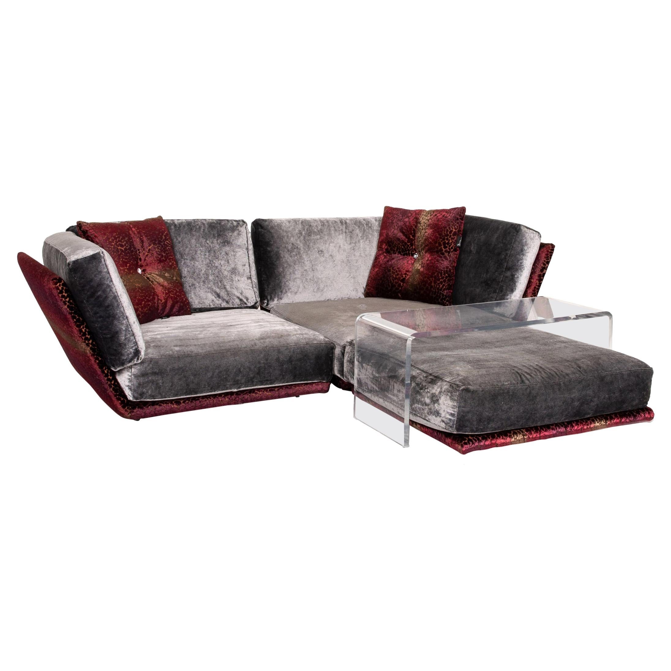 Bretz Napali Velvet Fabric Corner Sofa Incl Plexiglass Table Gray Berry Sofa For Sale