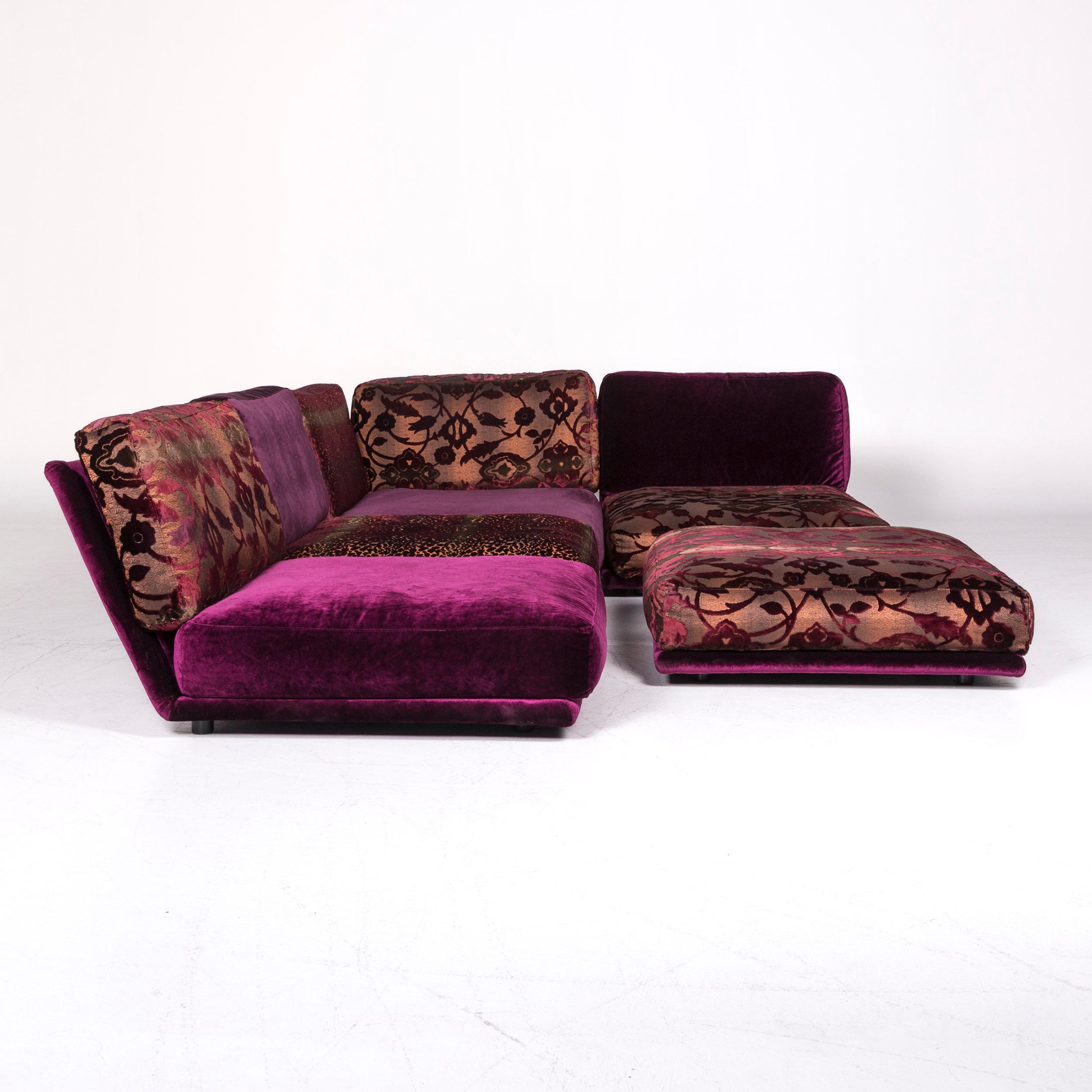 Bretz Napali Velvet Fabric Corner Sofa Purple Pattern at 1stDibs