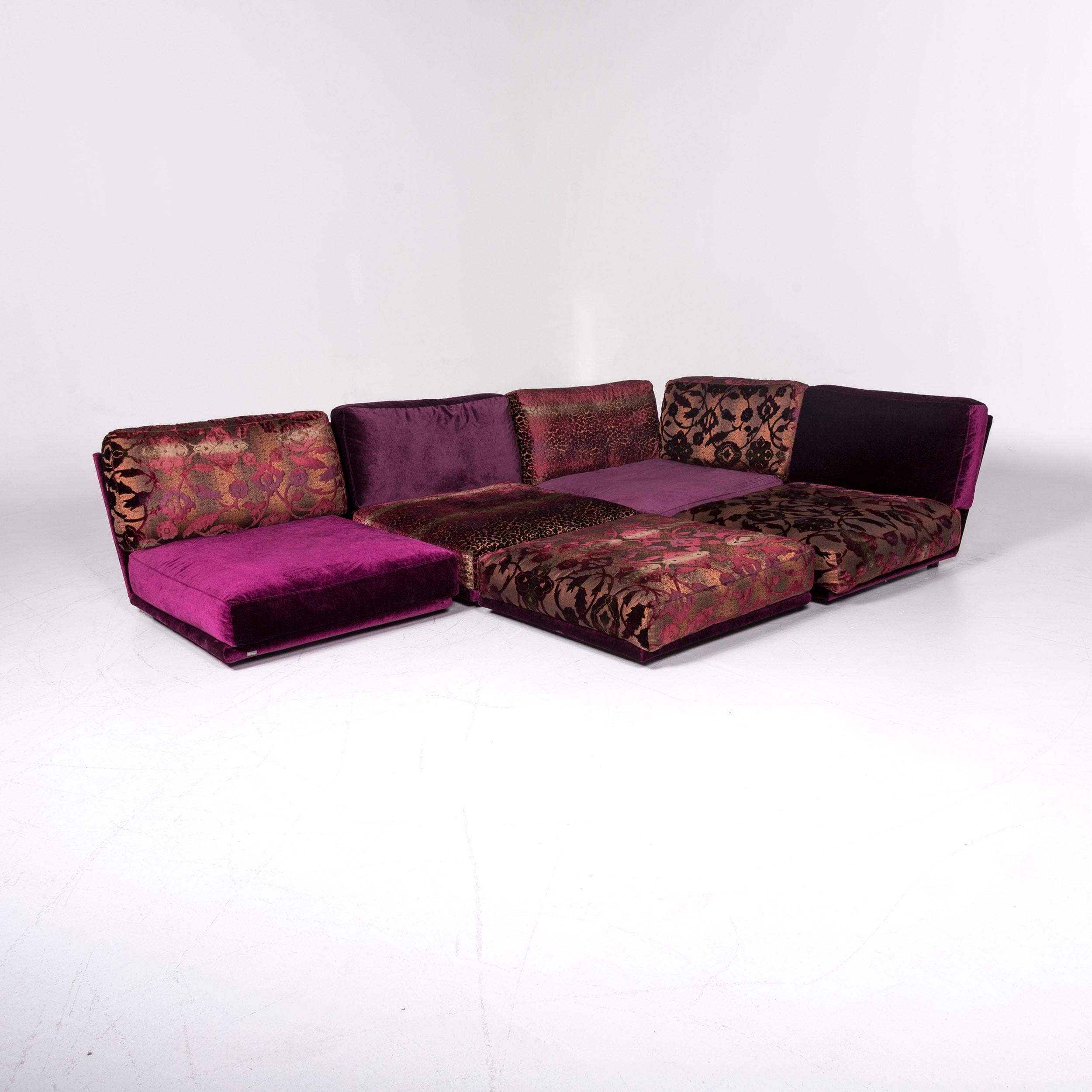 Bretz Napali Velvet Fabric Corner Sofa Purple Pattern at 1stDibs