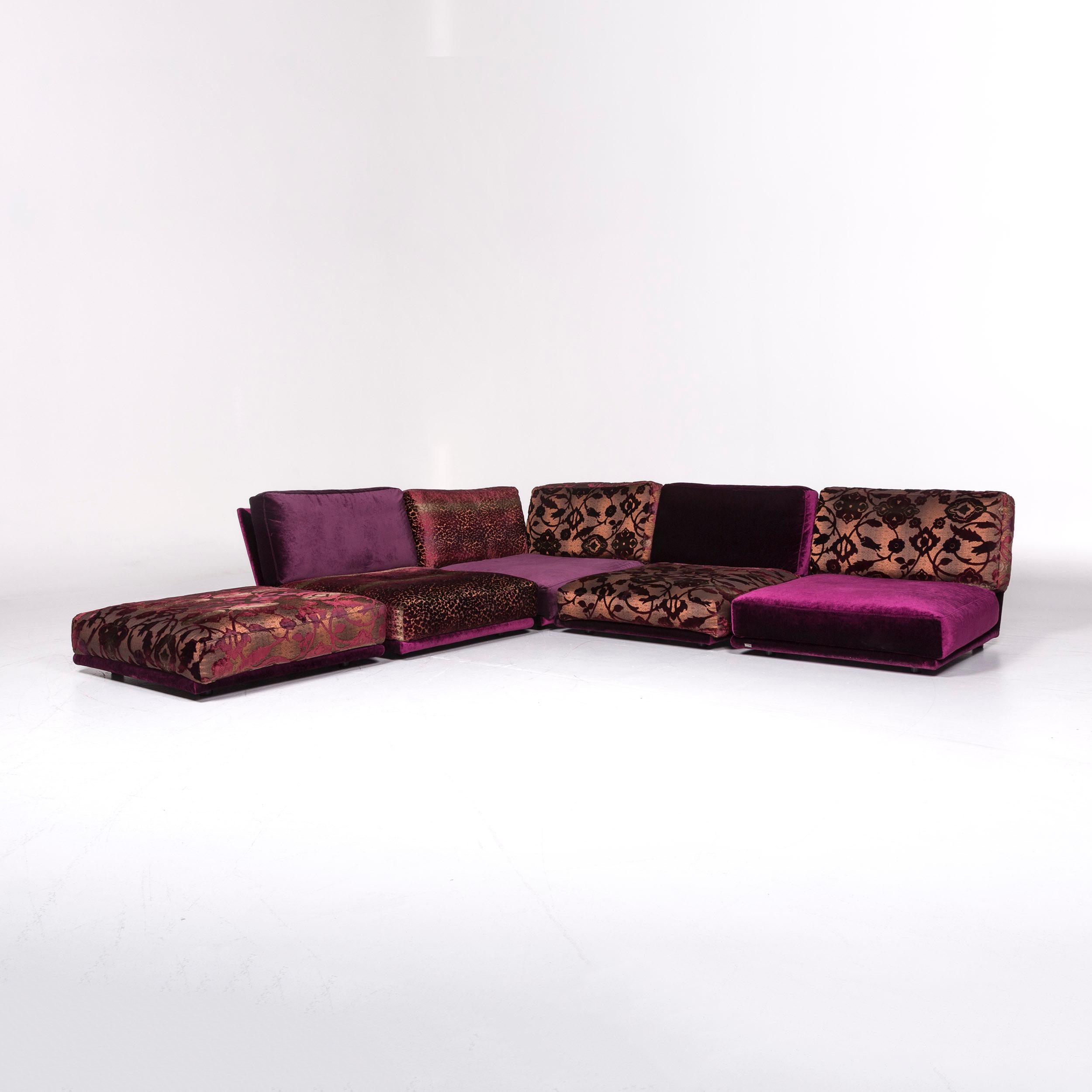 Bretz Napali Velvet Fabric Corner Sofa Purple Pattern at 1stDibs