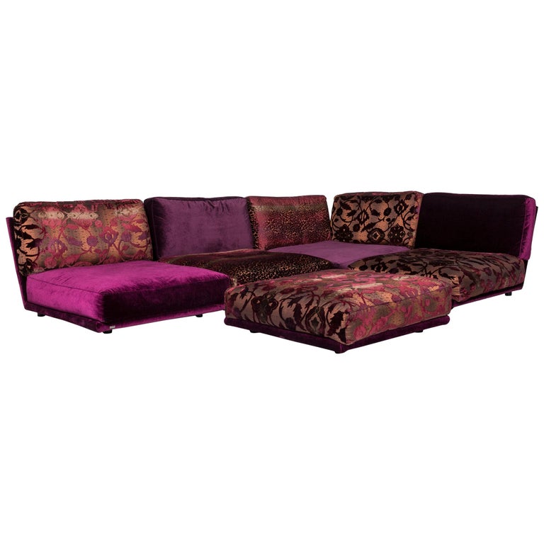 Bretz Napali Velvet Fabric Corner Sofa Purple Pattern at 1stdibs