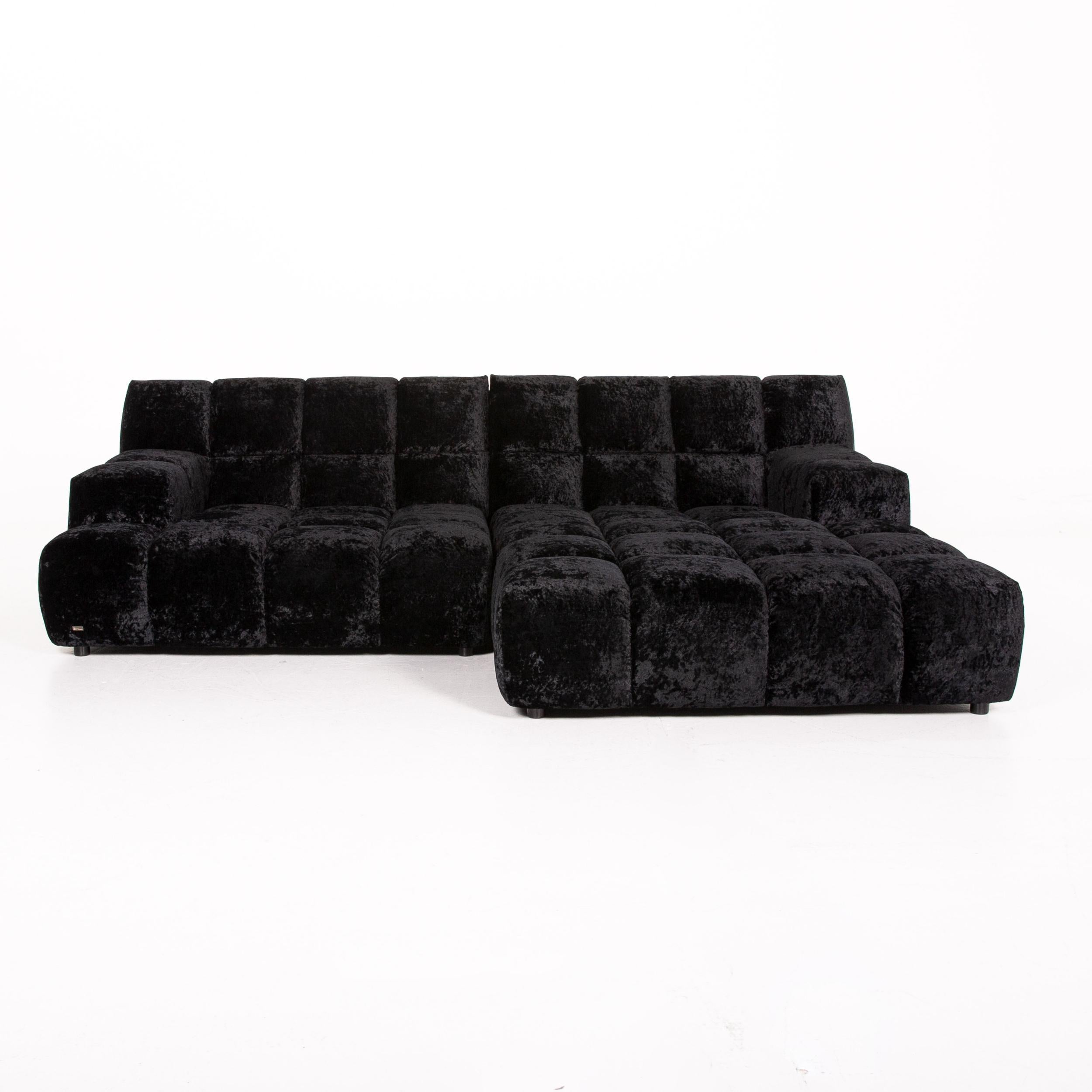 Bretz Ocean 7 Velvet Fabric Corner Sofa Black Sofa Couch Modular 1