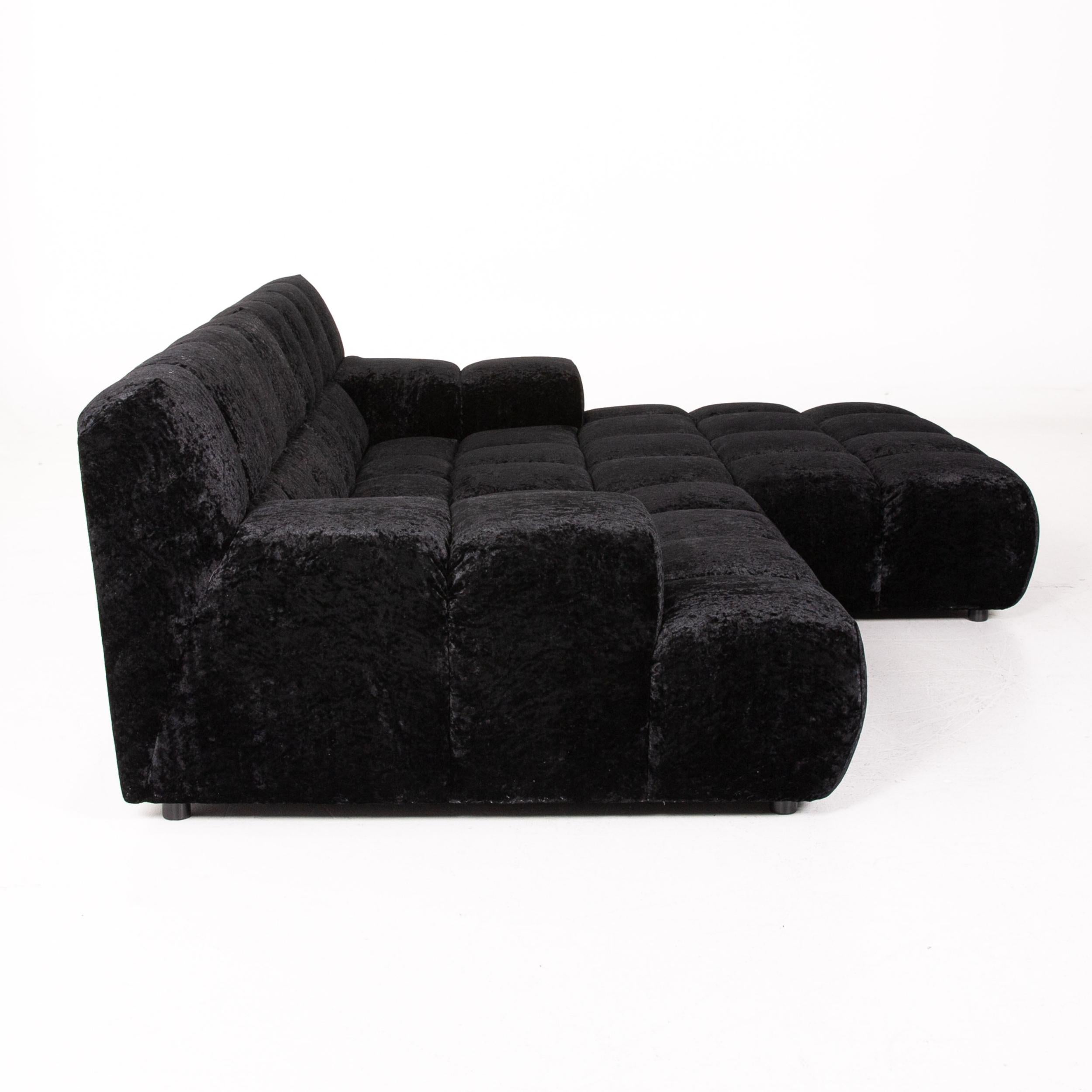 Bretz Ocean 7 Velvet Fabric Corner Sofa Black Sofa Couch Modular 2