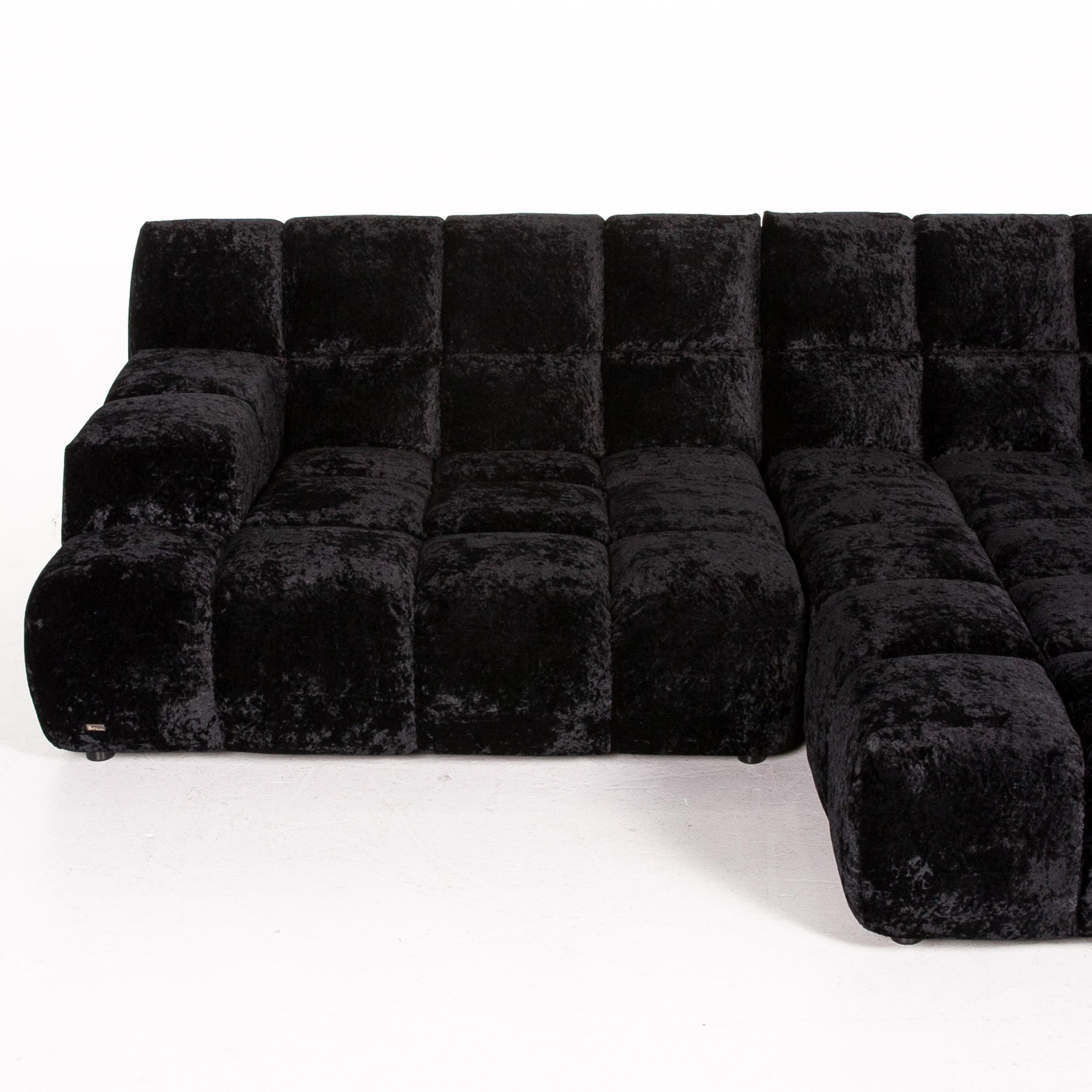 Bretz Ocean 7 Velvet Fabric Corner Sofa Black Sofa Couch Modular In Excellent Condition In Cologne, DE