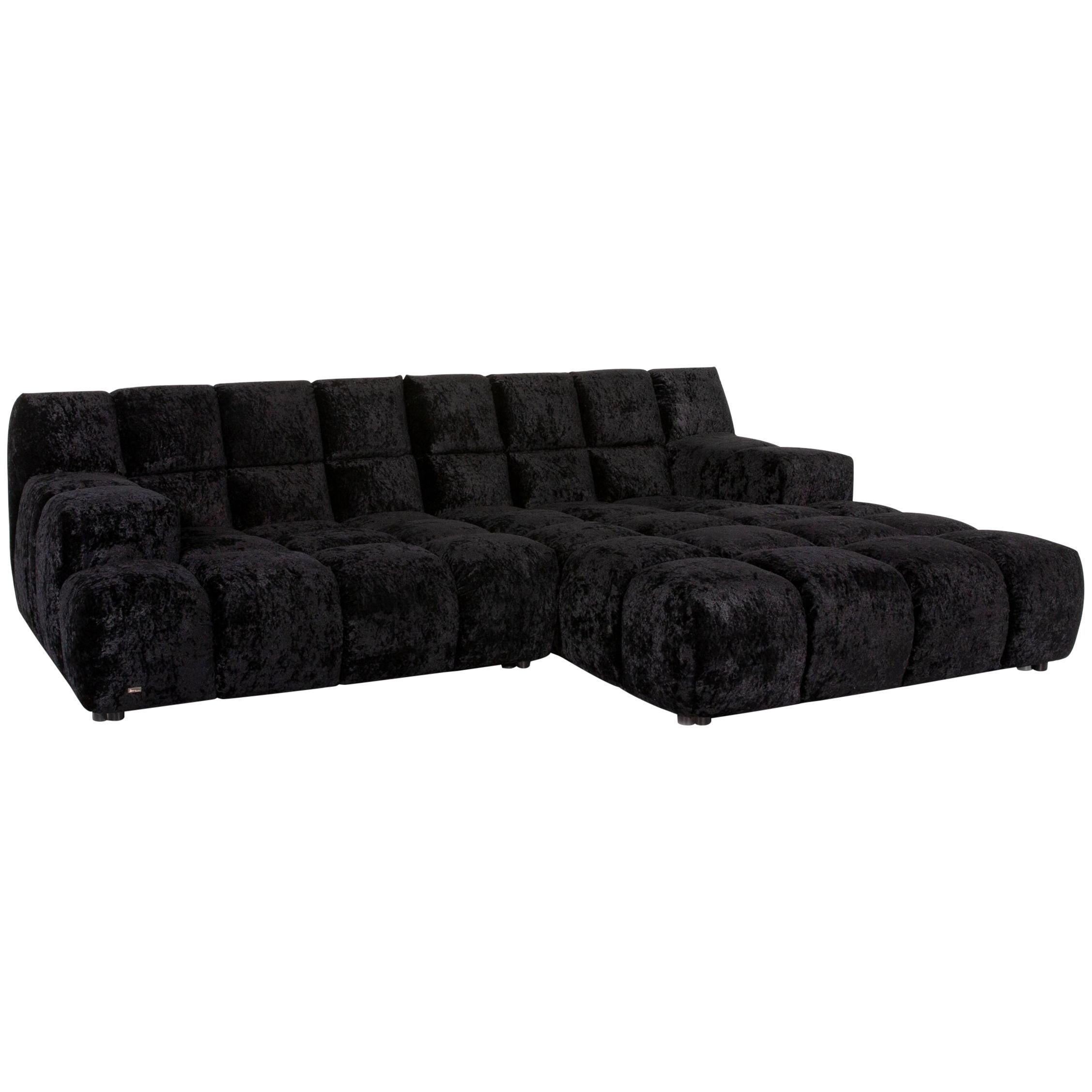 Bretz Ocean 7 Velvet Fabric Corner Sofa Black Sofa Couch Modular