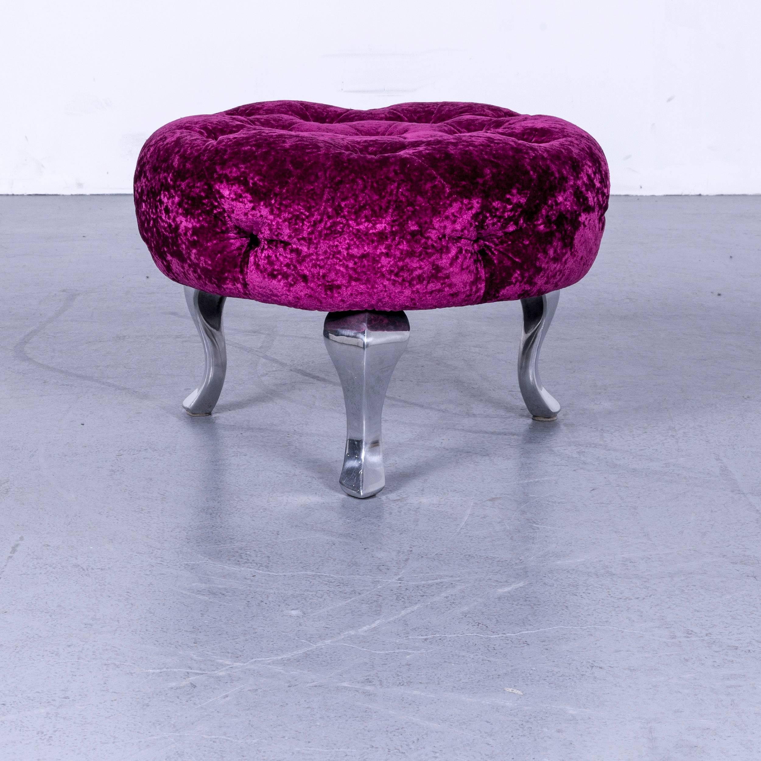 Contemporary Bretz Pompadou Fabric Foot-Stool Purple Red For Sale