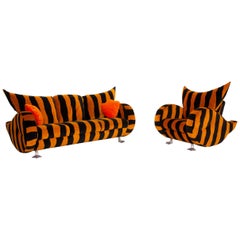 Bretz Prison Duck Fabric Sofa Set Yellow Three Seater Black Tiger Pattern