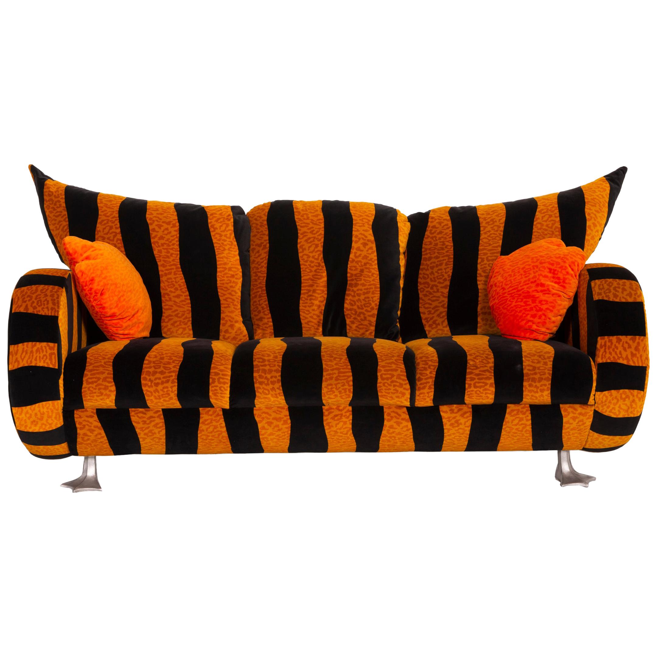 Bretz Prison Duck Fabric Sofa Yellow Three-Seater Black Tiger Pattern