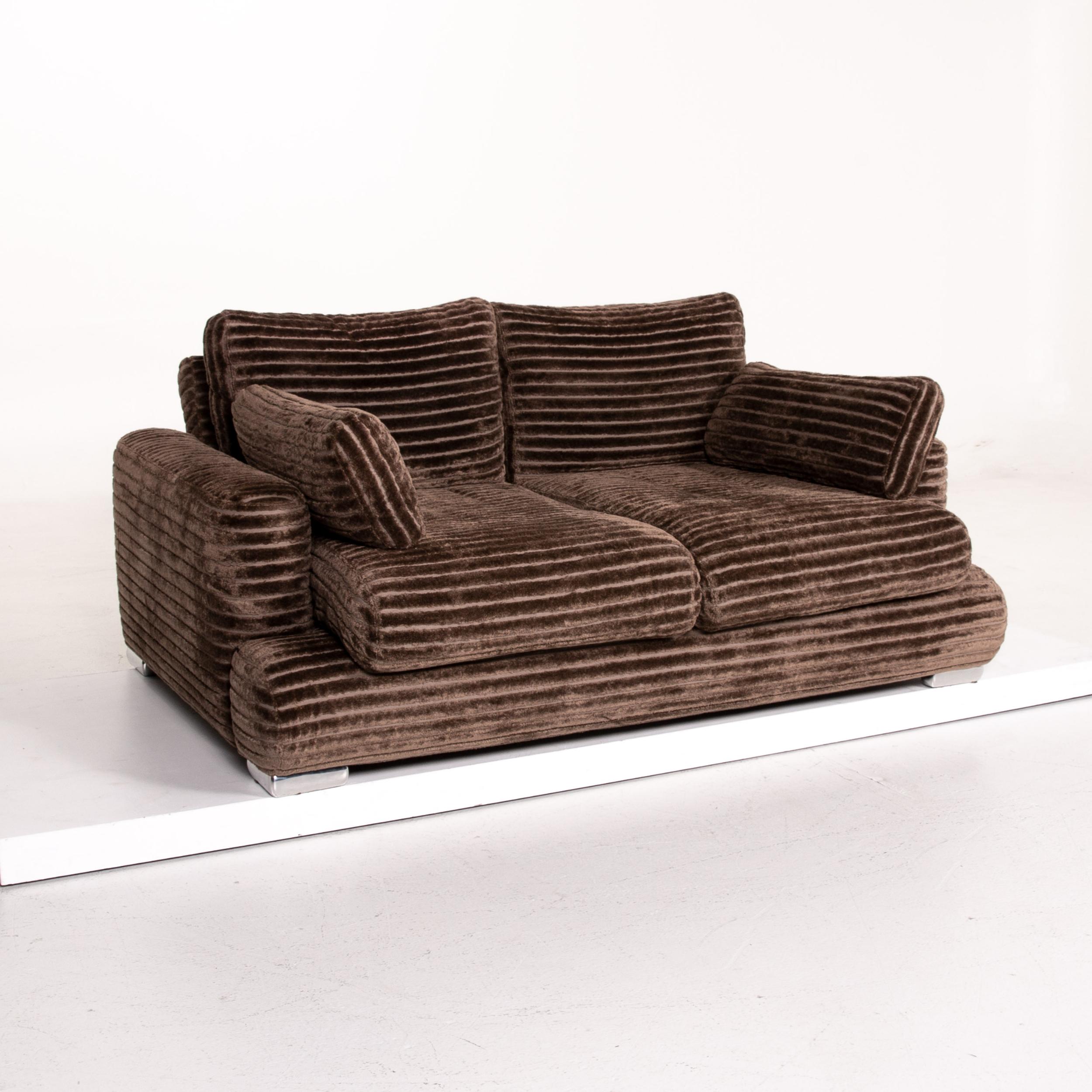 Modern Bretz Velvet Fabric Sofa Brown Two-Seat Couch