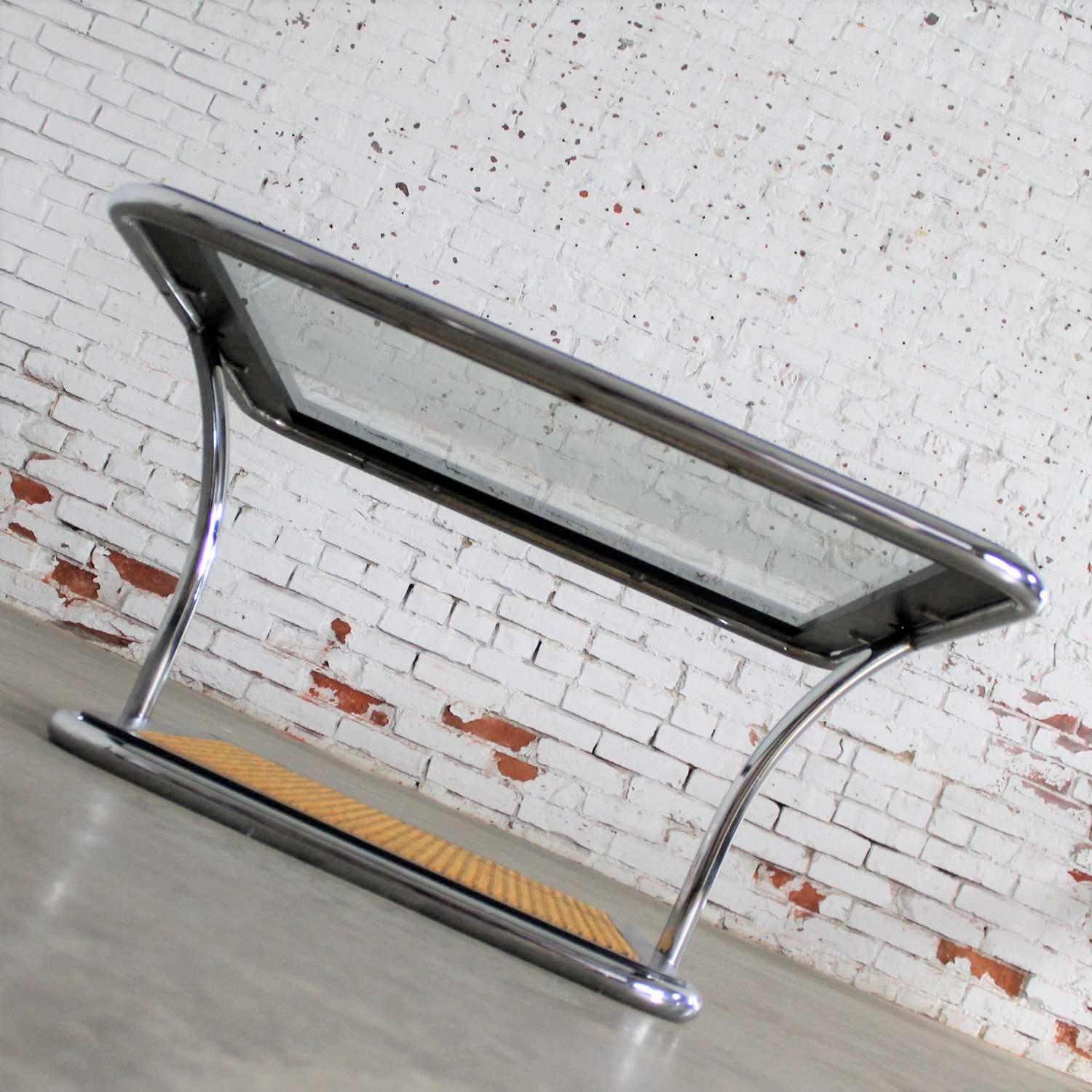 Late 20th Century Thonet Bauhaus Style Chrome Black Cane Glass Square Coffee End Table by Umanoff
