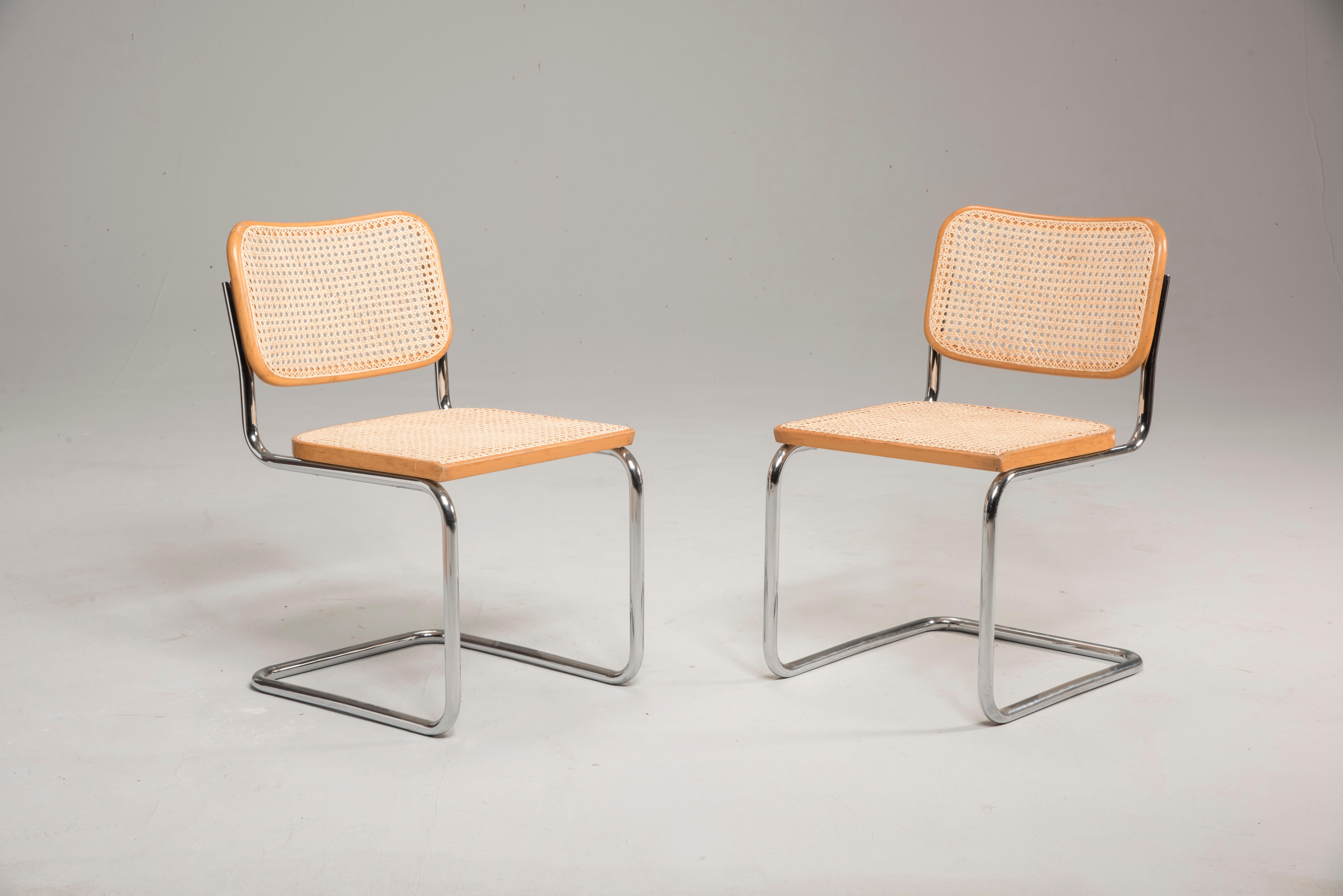 Bauhaus Breuer for Gavina Original Cane Seat Tubular Steel Cesca Chairs 1960s, Set of 6