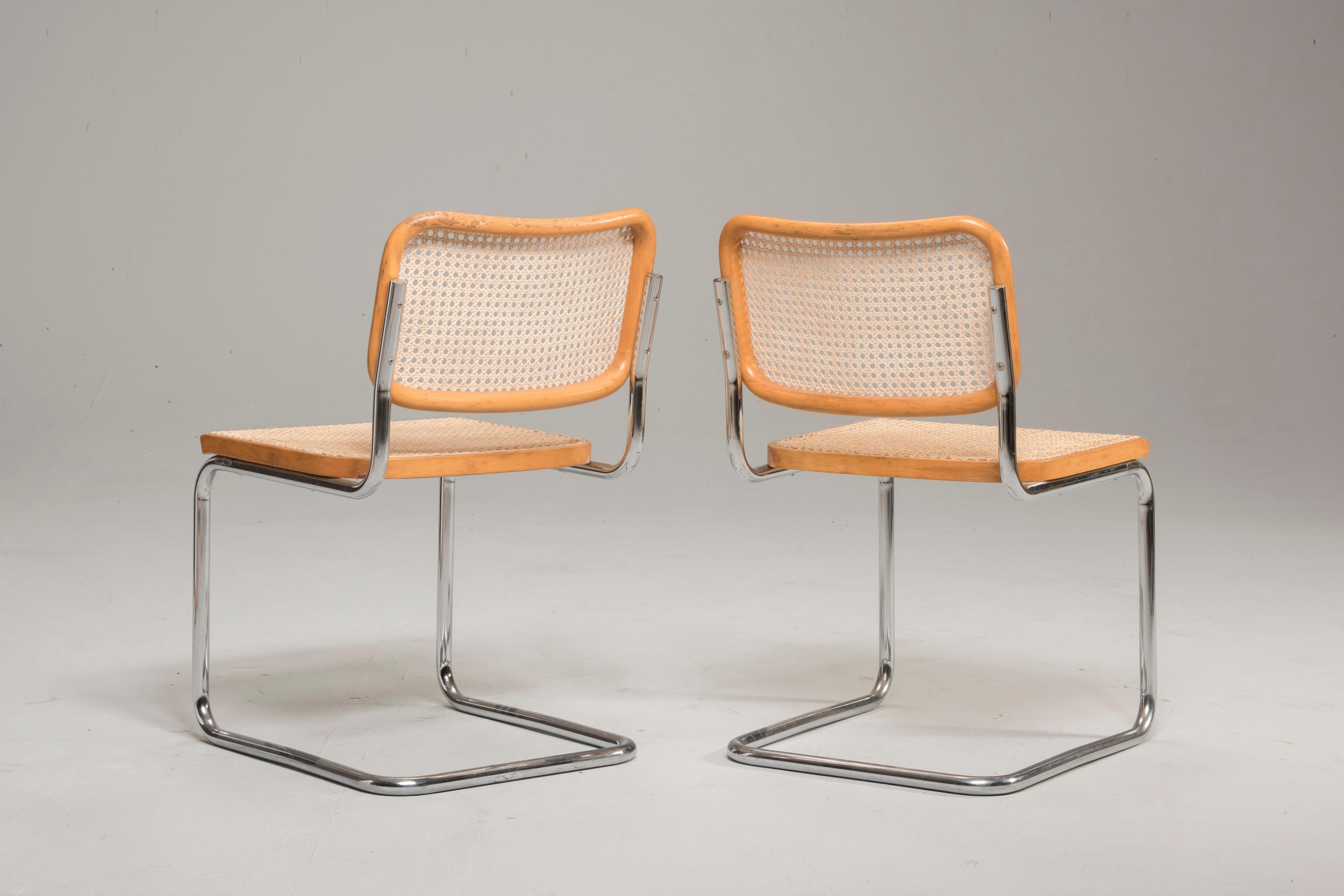 Italian Breuer for Gavina Original Cane Seat Tubular Steel Cesca Chairs 1960s, Set of 6