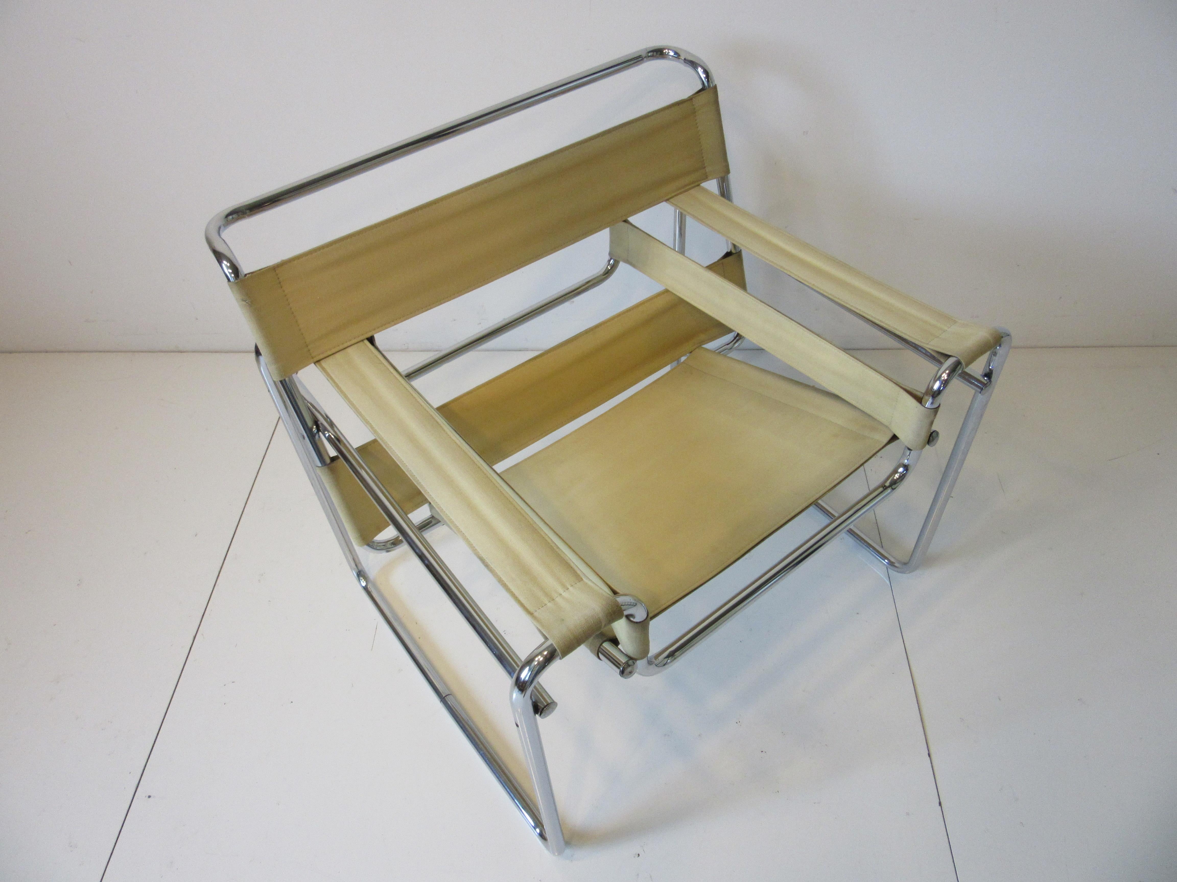International Style Breuer Wassily Canvas and Chromed Lounge Chair