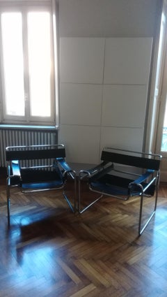 Breuer's Style Mid-Century Modern Chromed Tubular Steel Black Club Chairs, 1970s