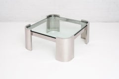 Brueton Couchtisch mit Edelstahl- und Glasplatte:: 1970