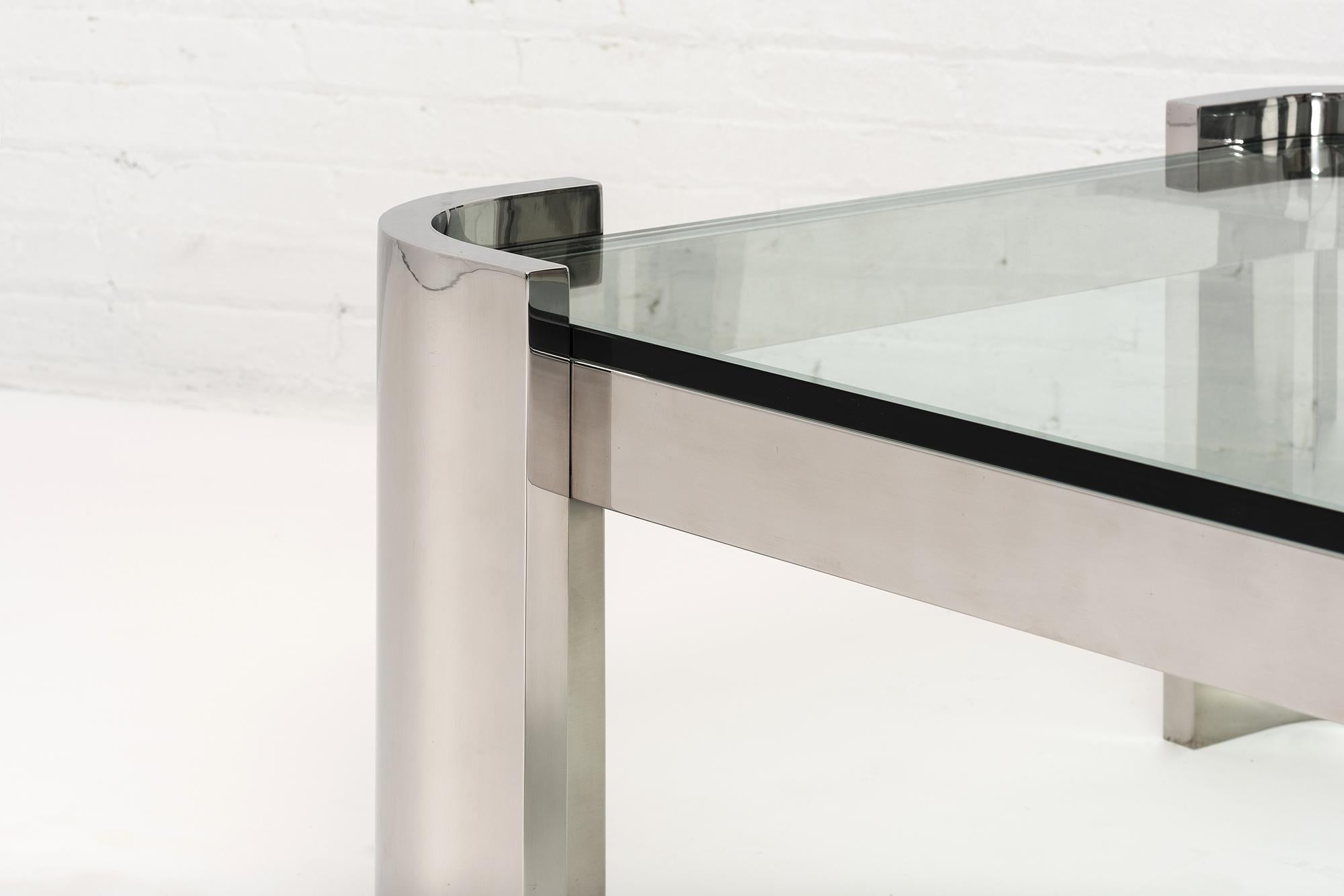 American Brueton Stainless Steel and Glass Top Coffee Table, 1970