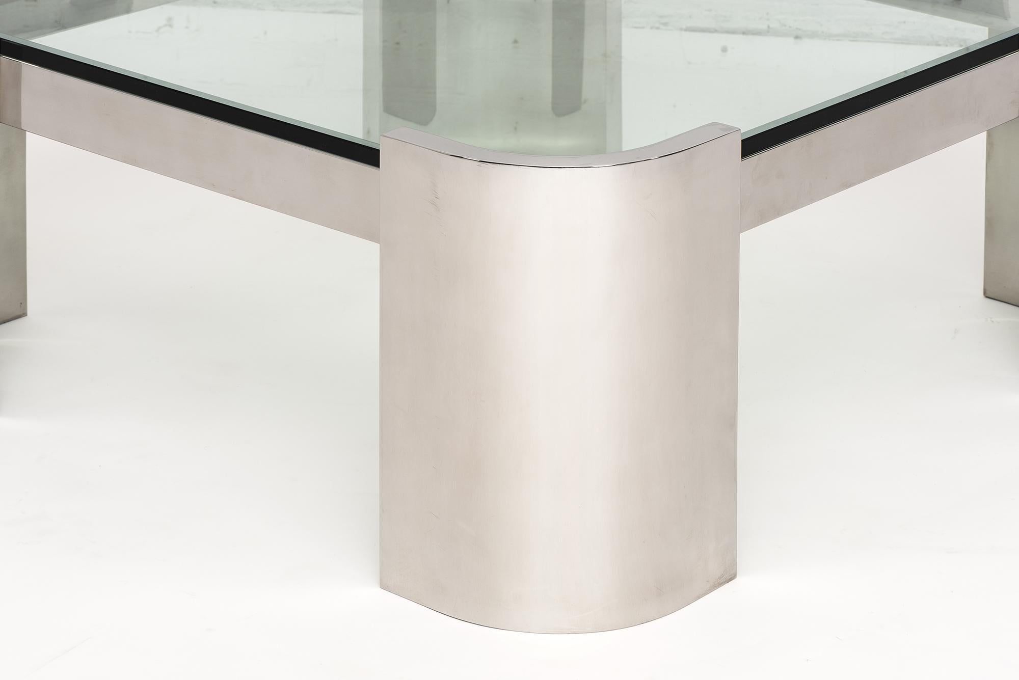 Late 20th Century Brueton Stainless Steel and Glass Top Coffee Table, 1970